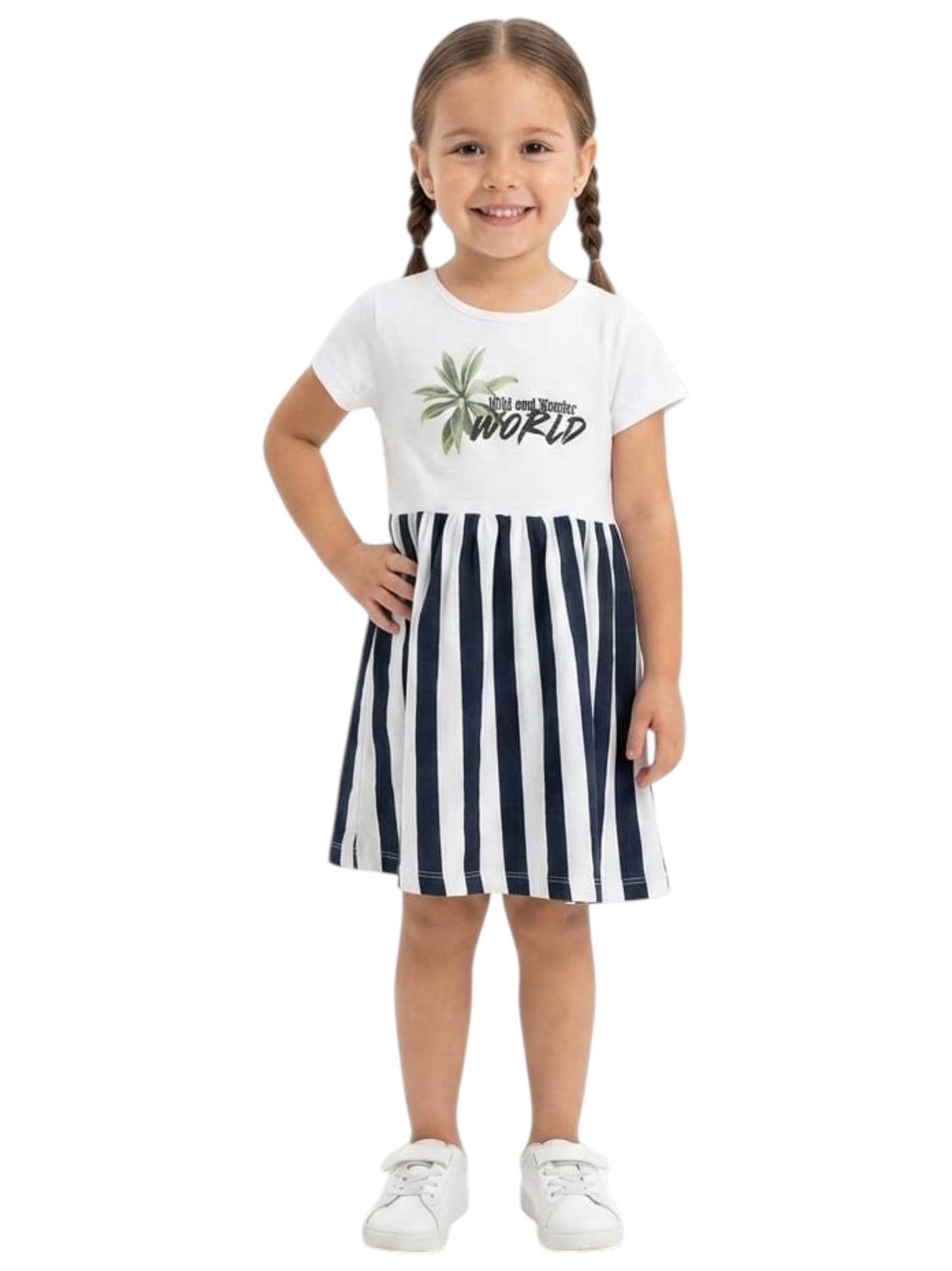 Image for Kids Girl's Printed Dress,White/Navy