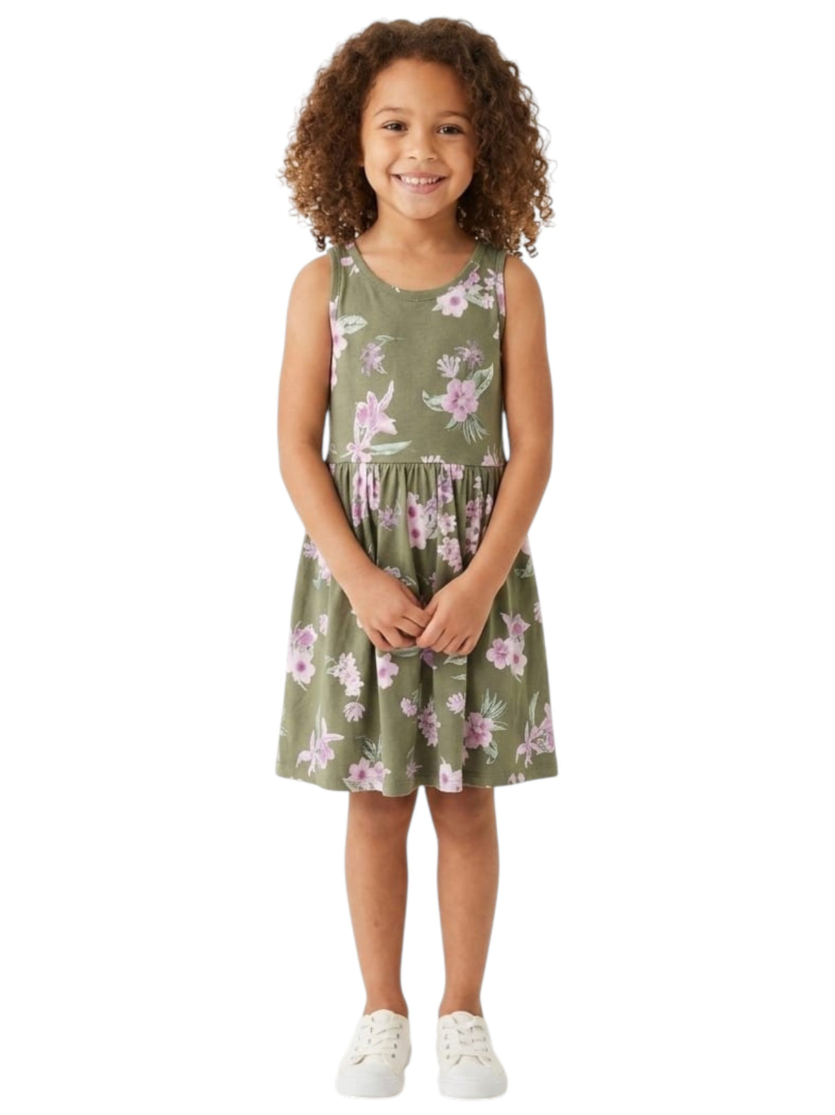 Image for Kids Girl's Floral Printed Dress,Olive