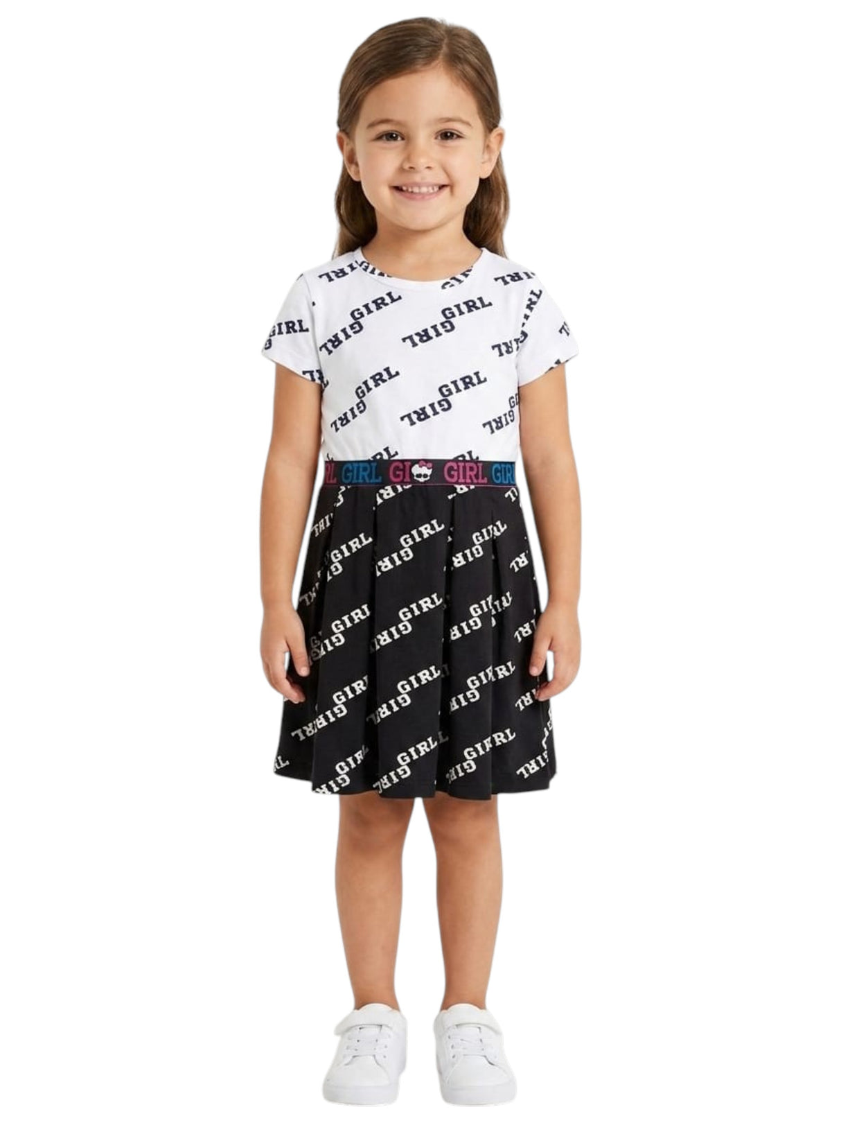 Image for Kids Girl's Printed Dress,White/Black