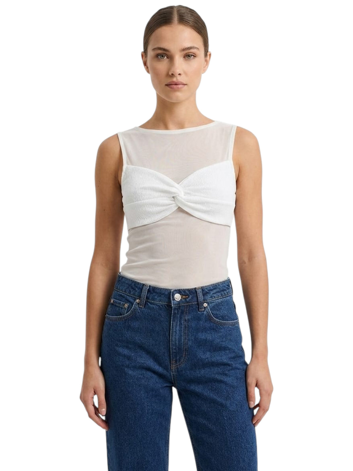 Image for Women's Plain Solid Sheer Top,White