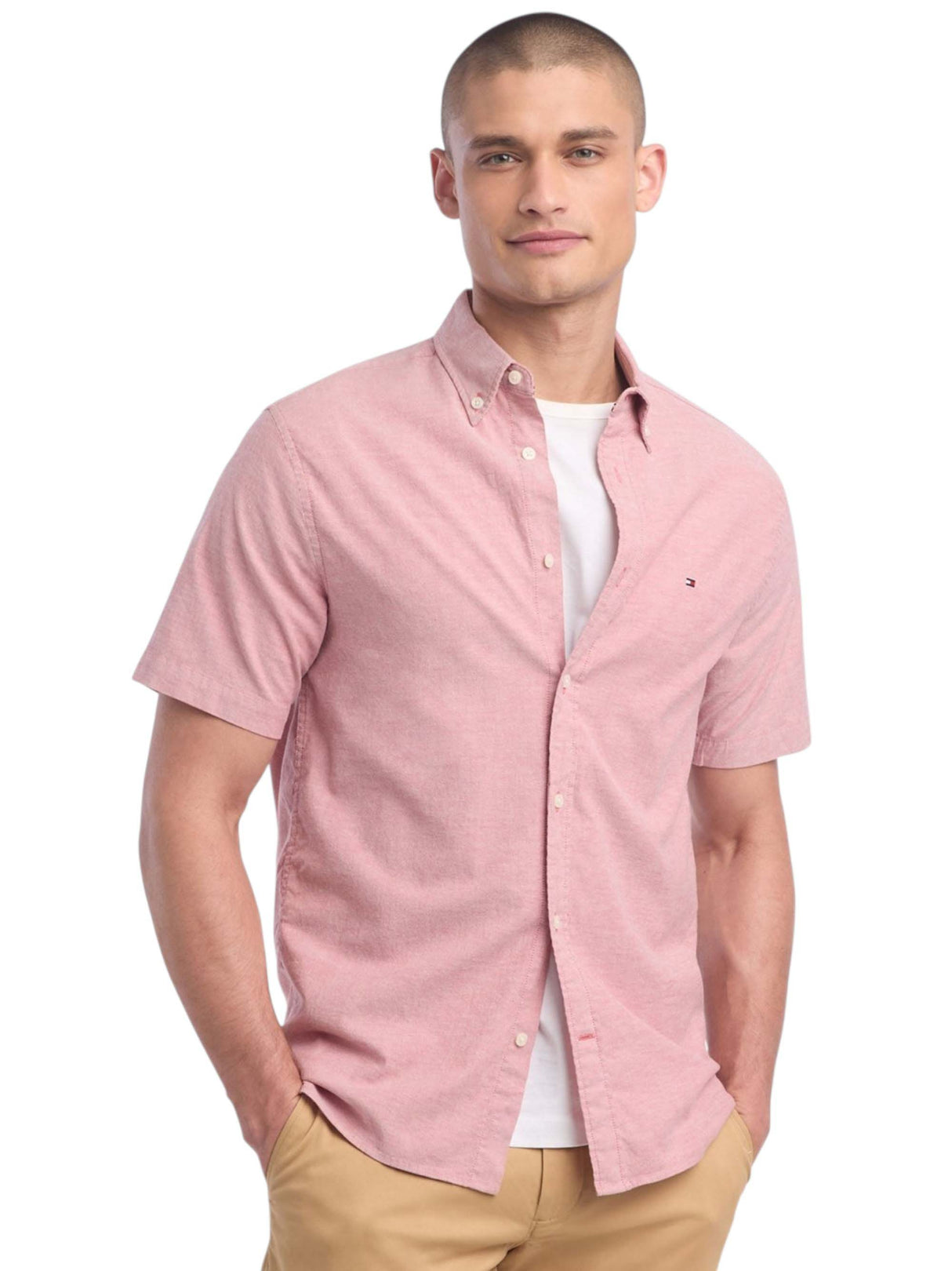 Image for Men's Plain Solid Dress Shirt,Light Red