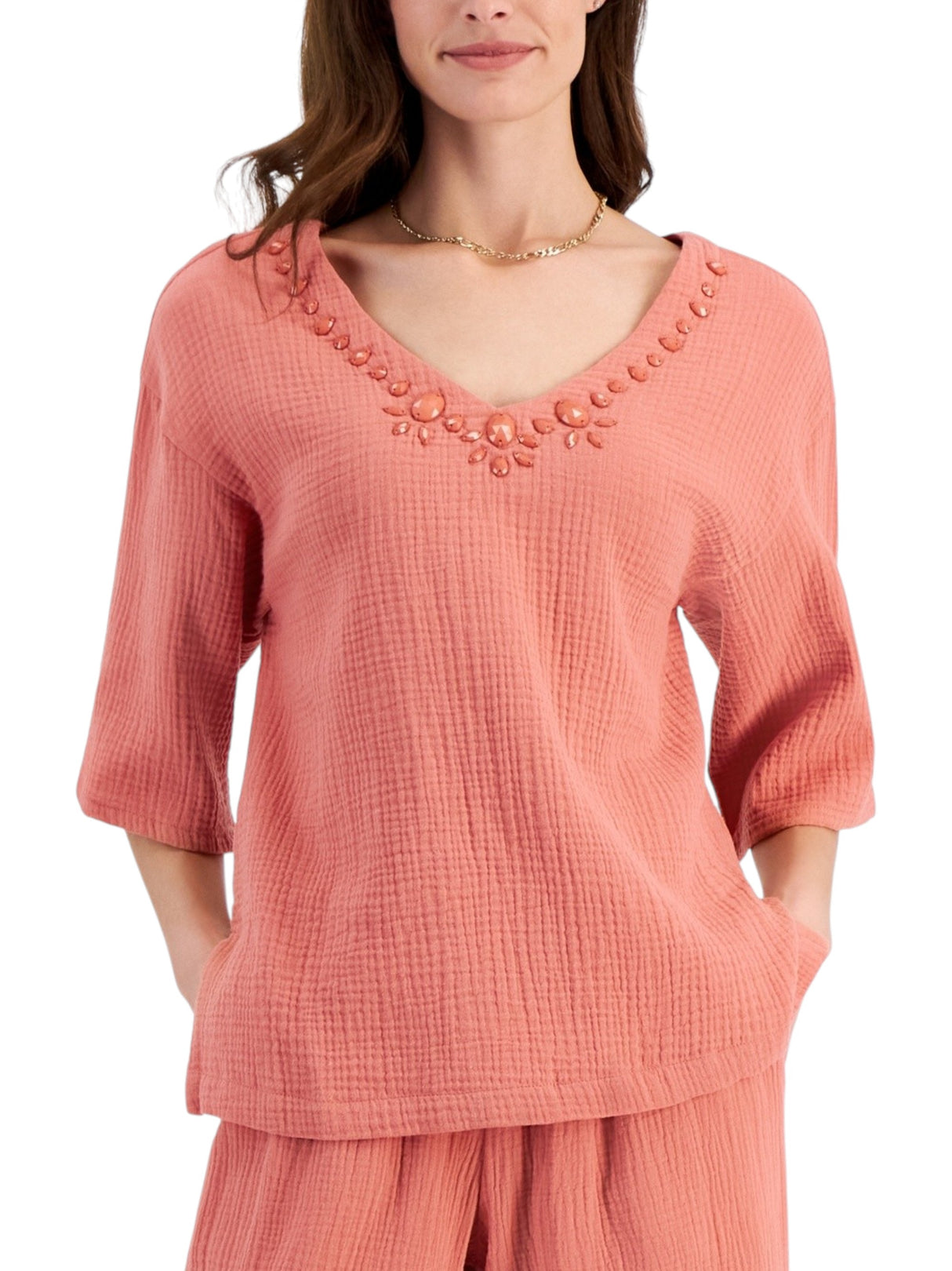 Image for Women's Textured Top,Dusty Coral