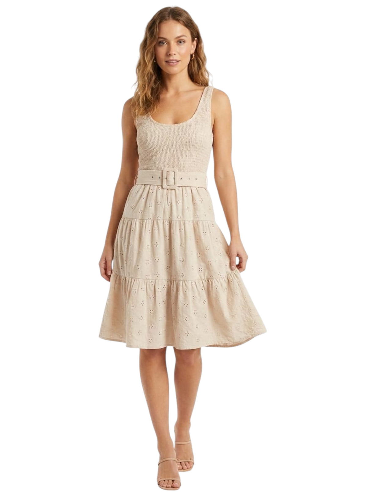 Image for Women's Open Textured Dress,Beige