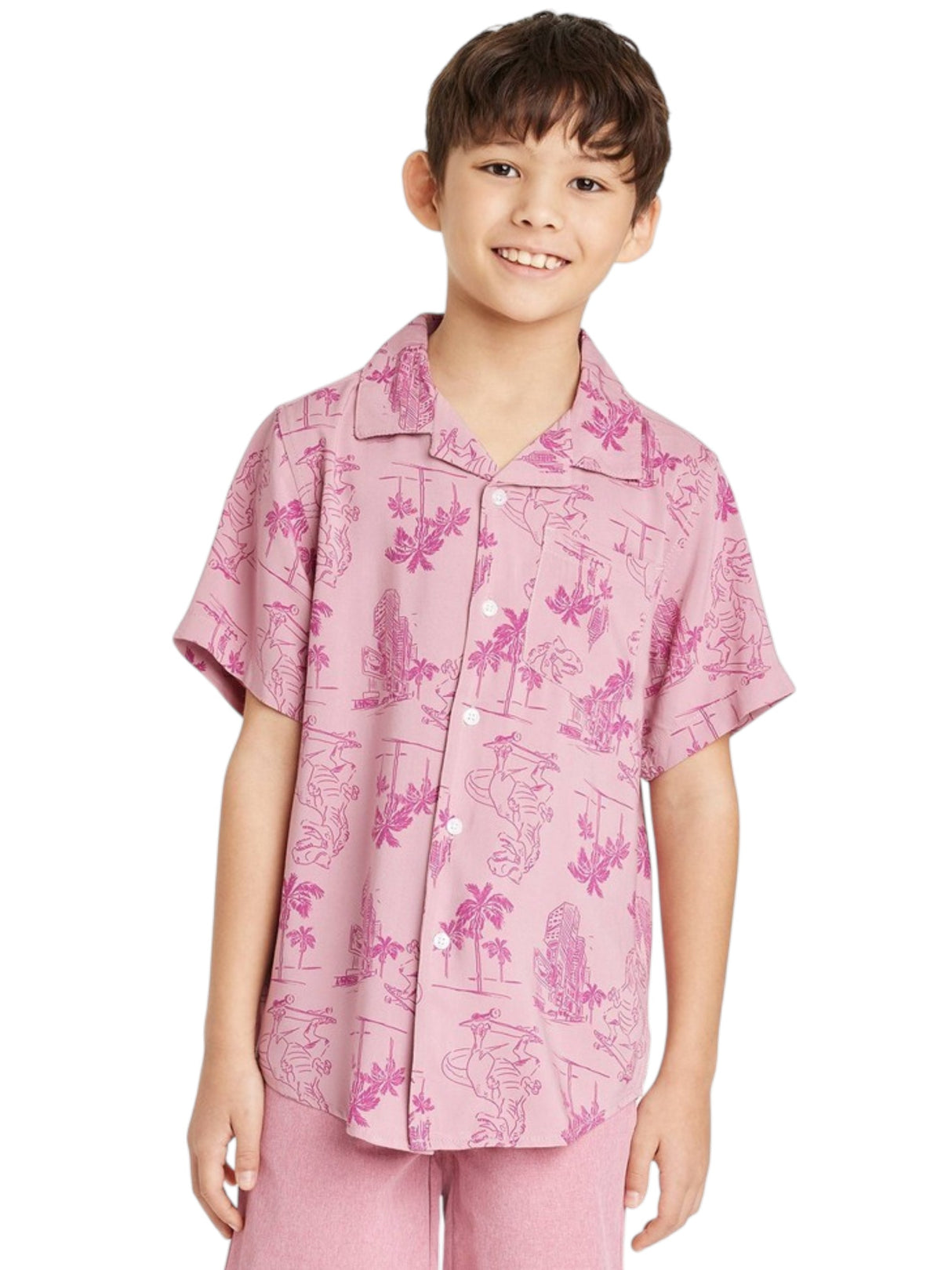 Image for Kids Boy's Printed Dress Shirt,Pink