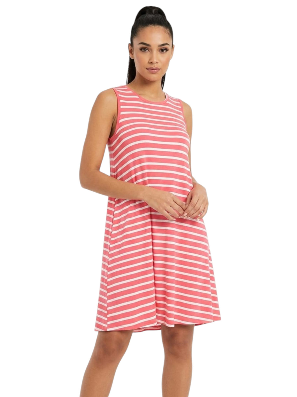Image for Women's White Stripped Dress,Red