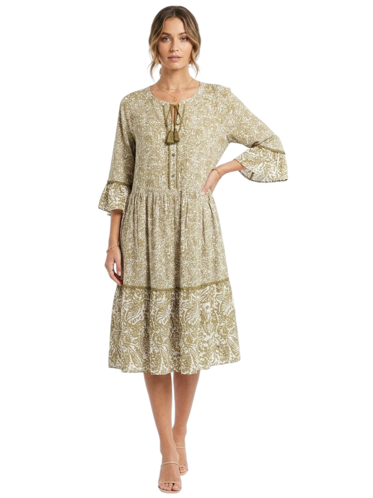 Image for Women's Graphic Printed Dress,Dusty Olive