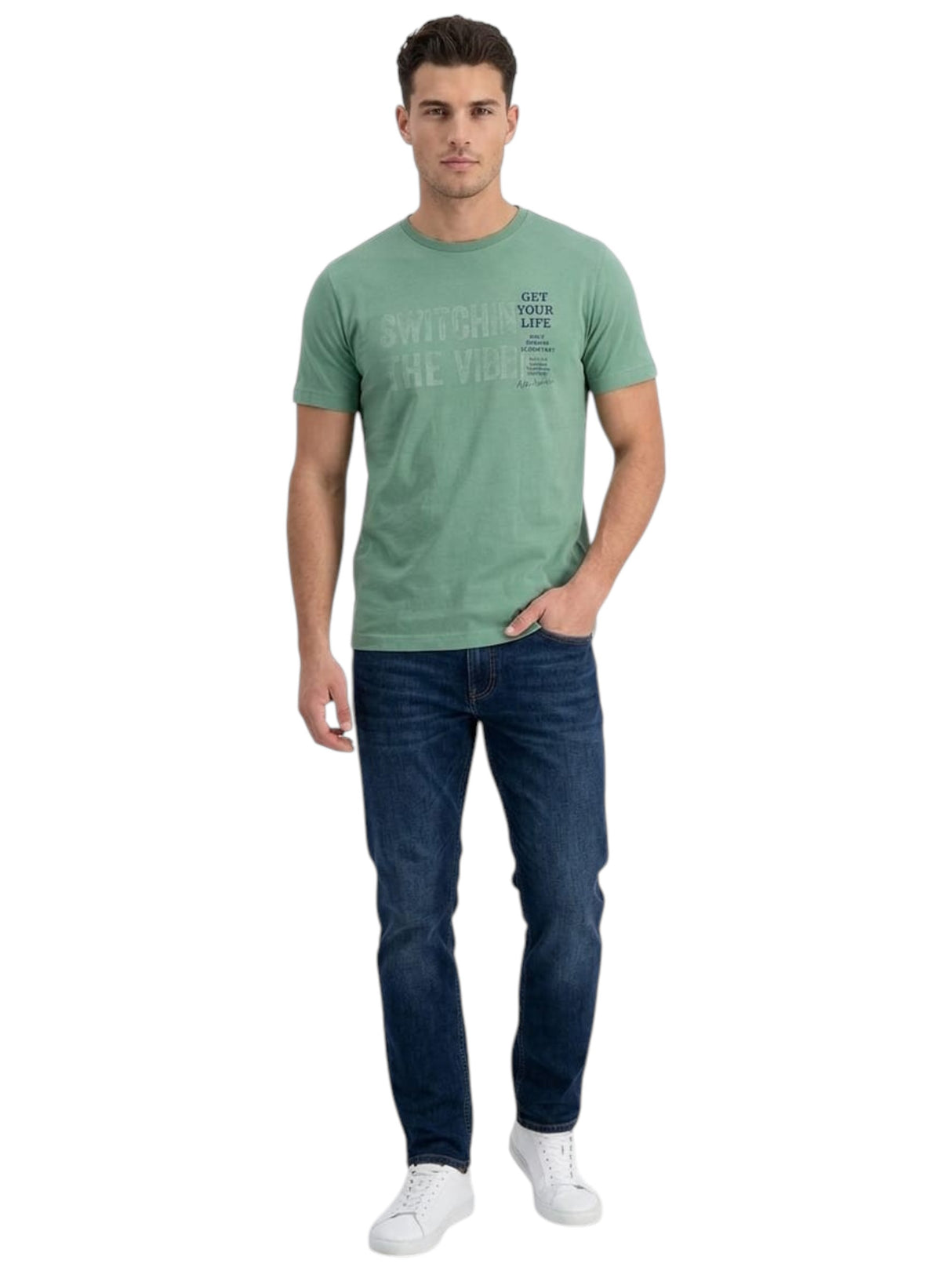 Image for Men's Printed Top,Dusty Green