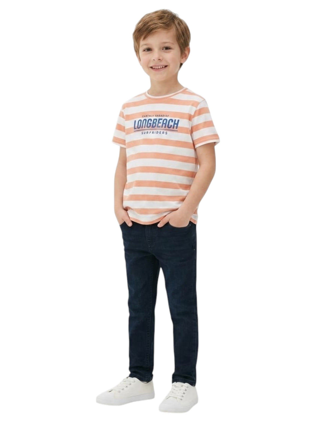 Image for Kids Bpy's Striped Top,White/Orange