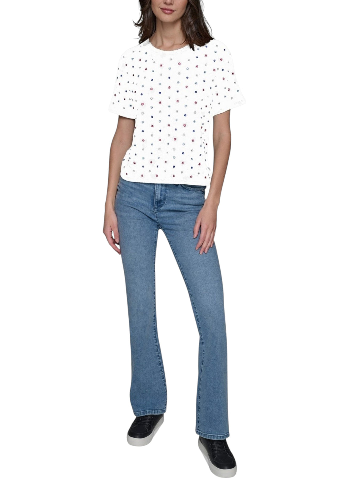 Image for Women's Colorfull Rhinestones Top,White