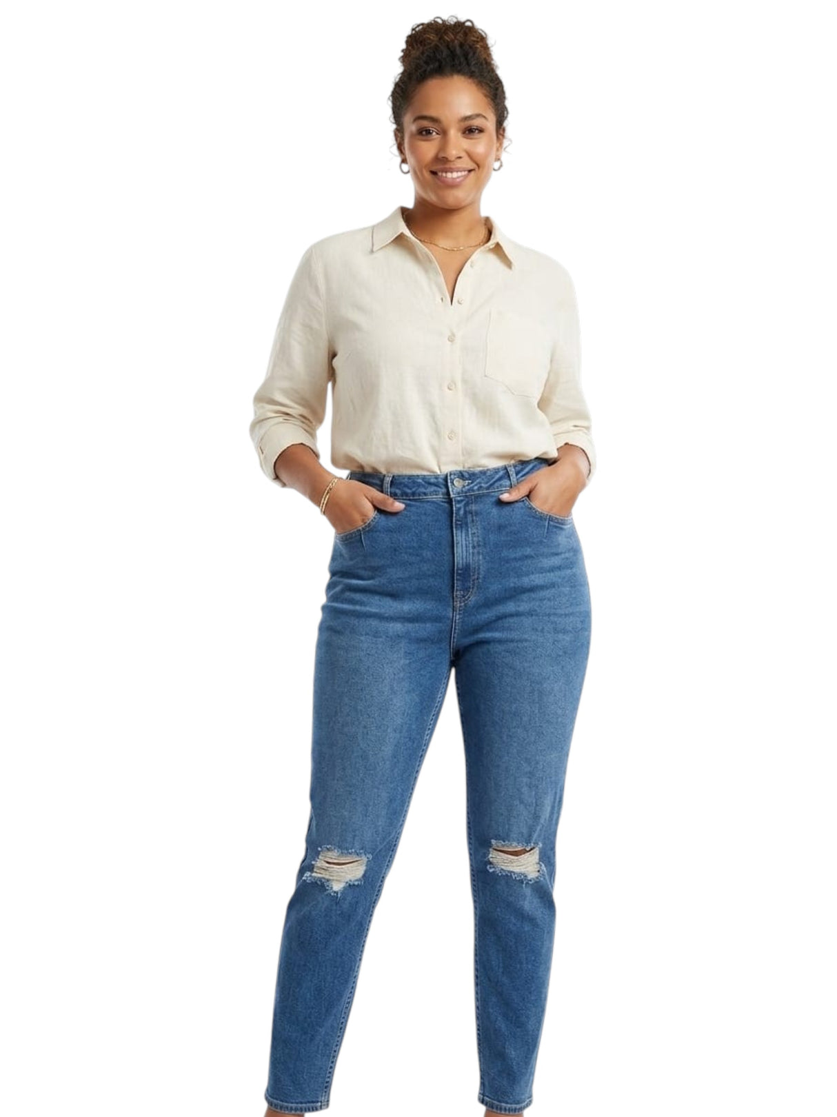 Image for Women's Plain Knee Ripped Jeans,Navy