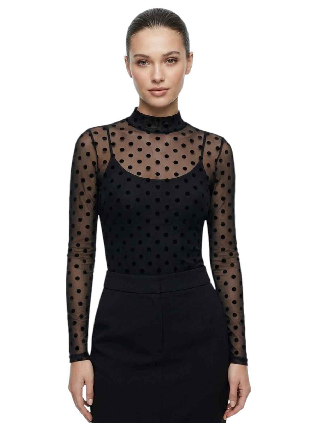 Image for Women's Dotted Sheer Bodysuit,Black