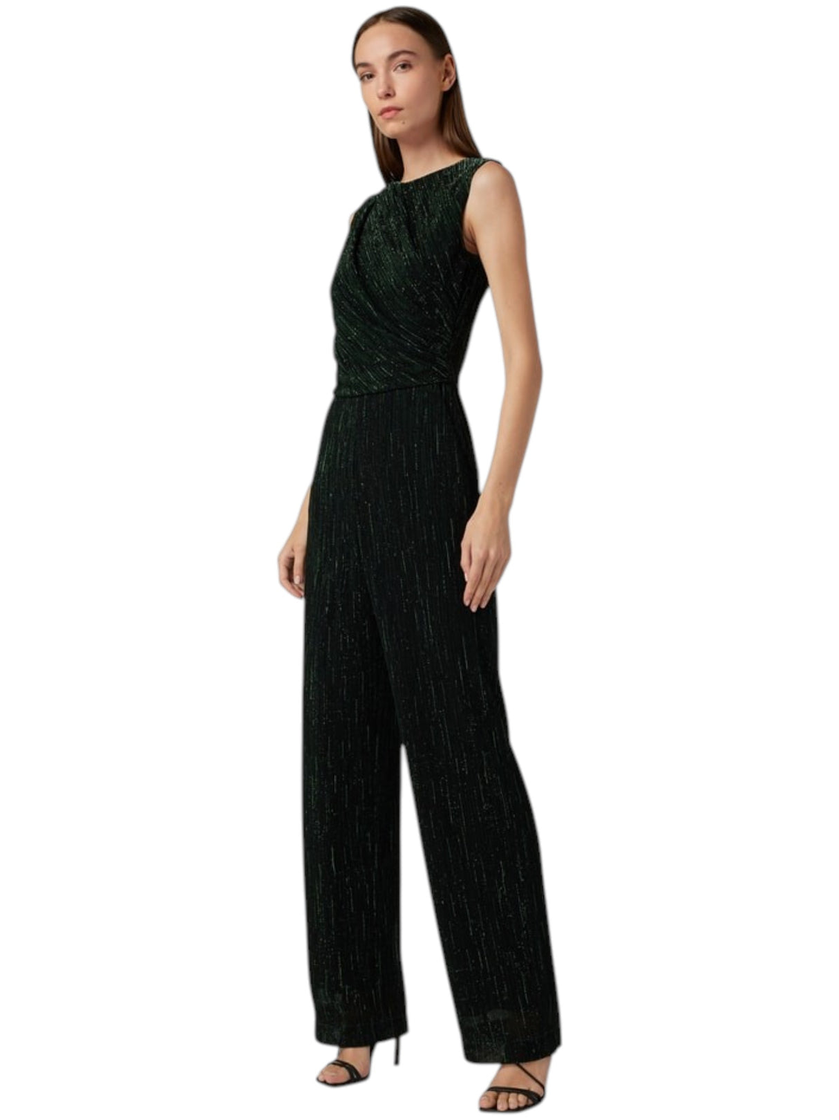 Image for Women's Plain Glitter Jumpsuit,Black/Green