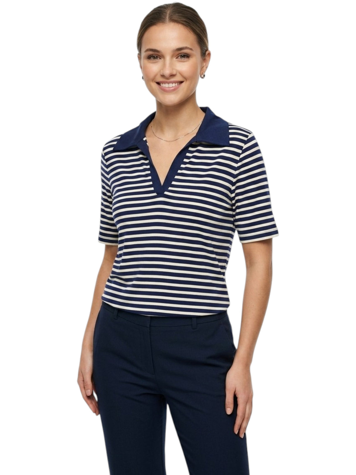 Image for Women's Stripped Polo Top ,Navy