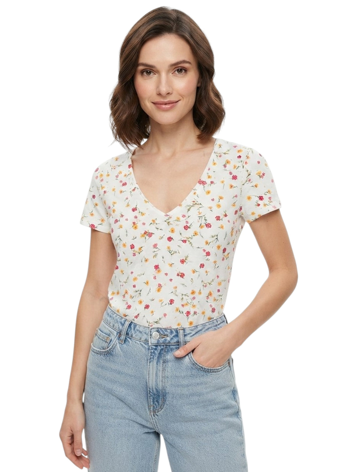Image for Women's Floral Printed Top,White