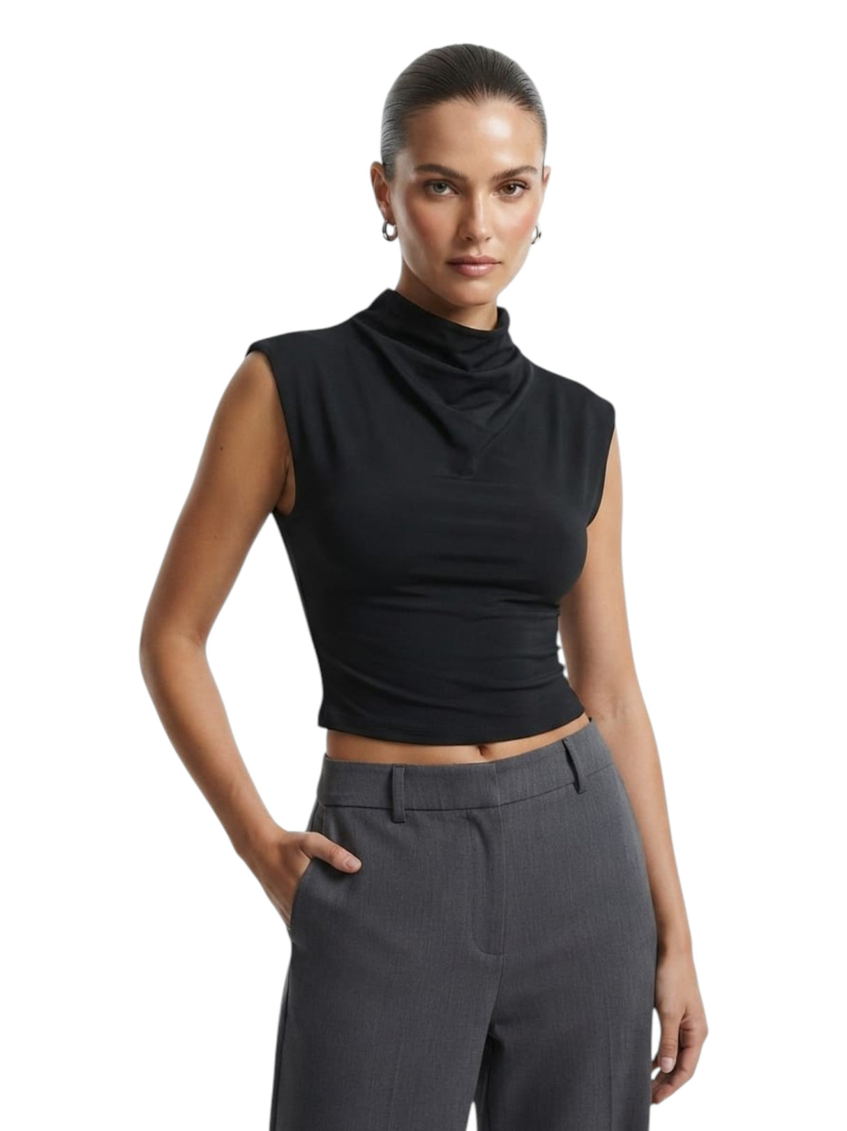 Image for Women's Plain Solid Crop Top Open Back,Black