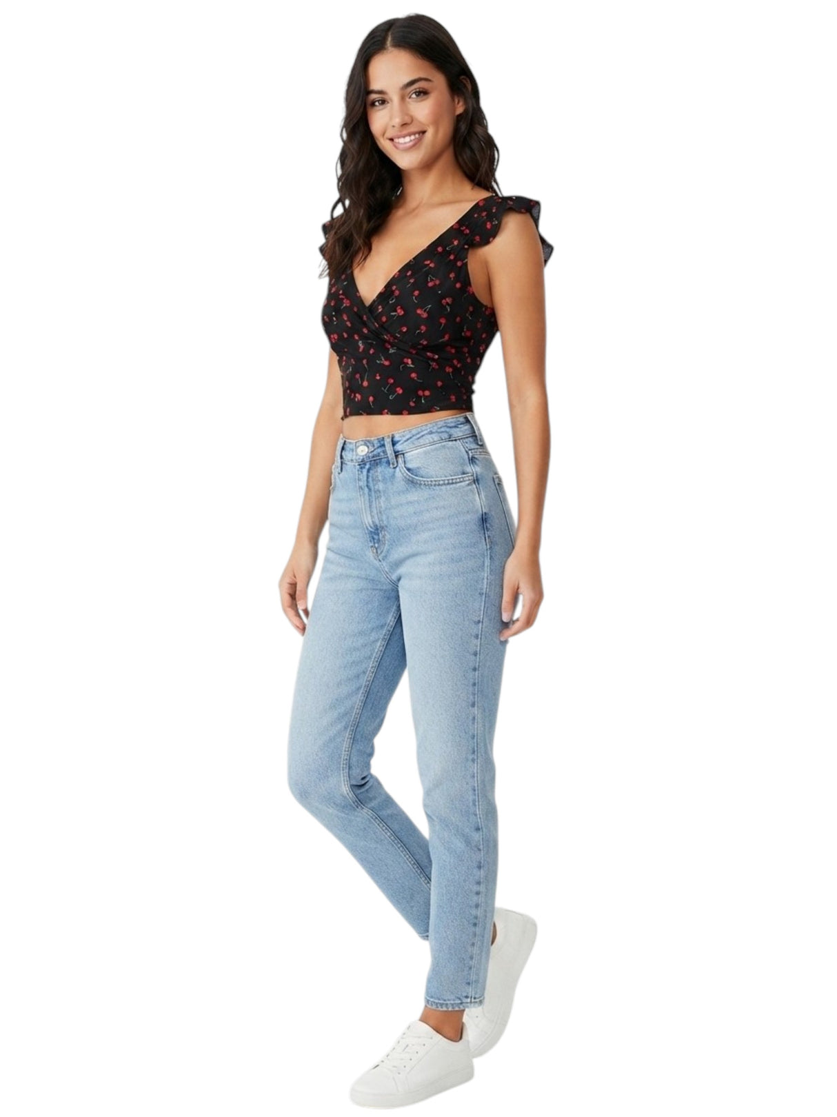 Image for Women's Cherry Printed Top,Black