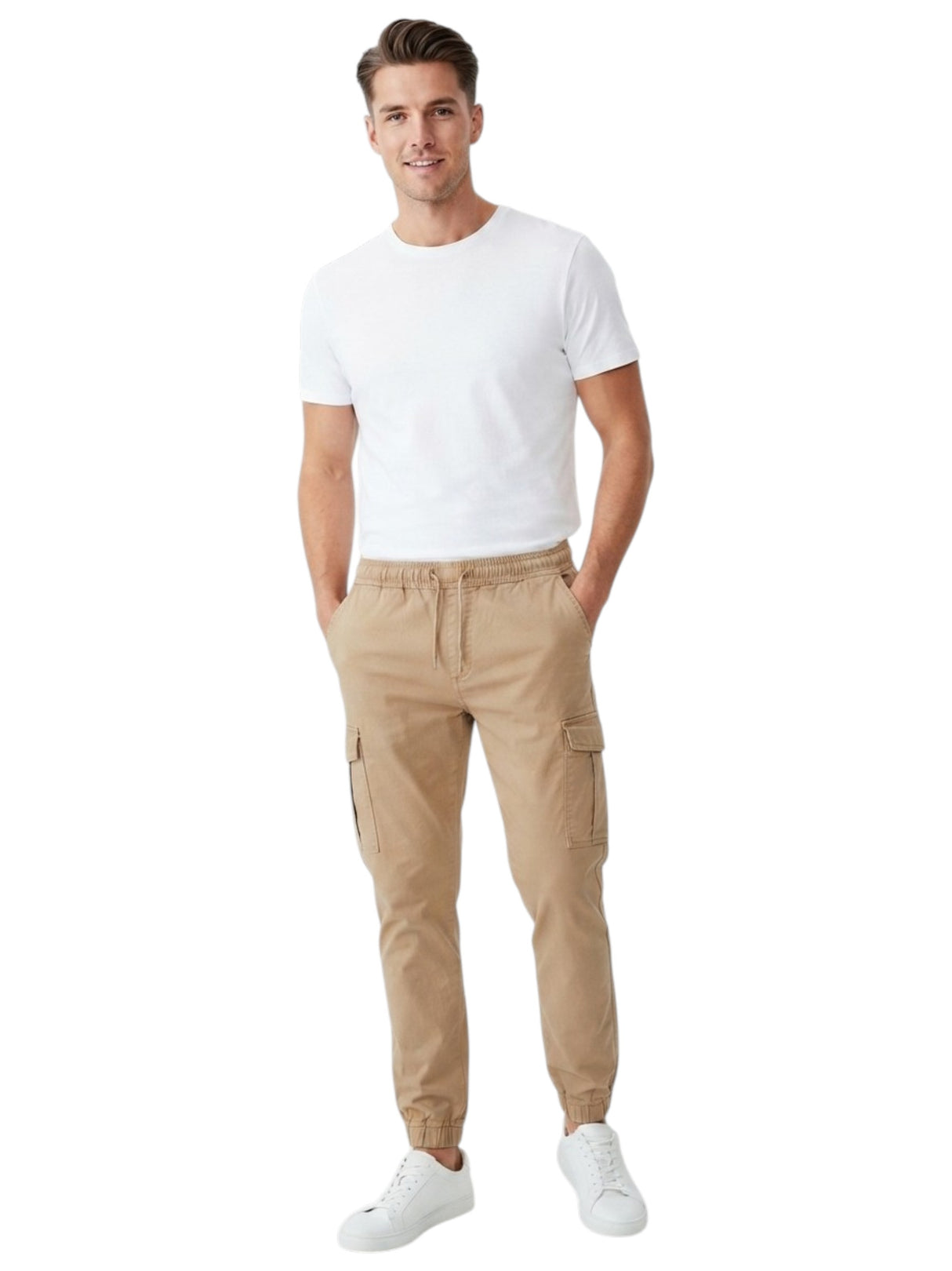 Image for Men's Plain Solid Cargo Pant,Beige