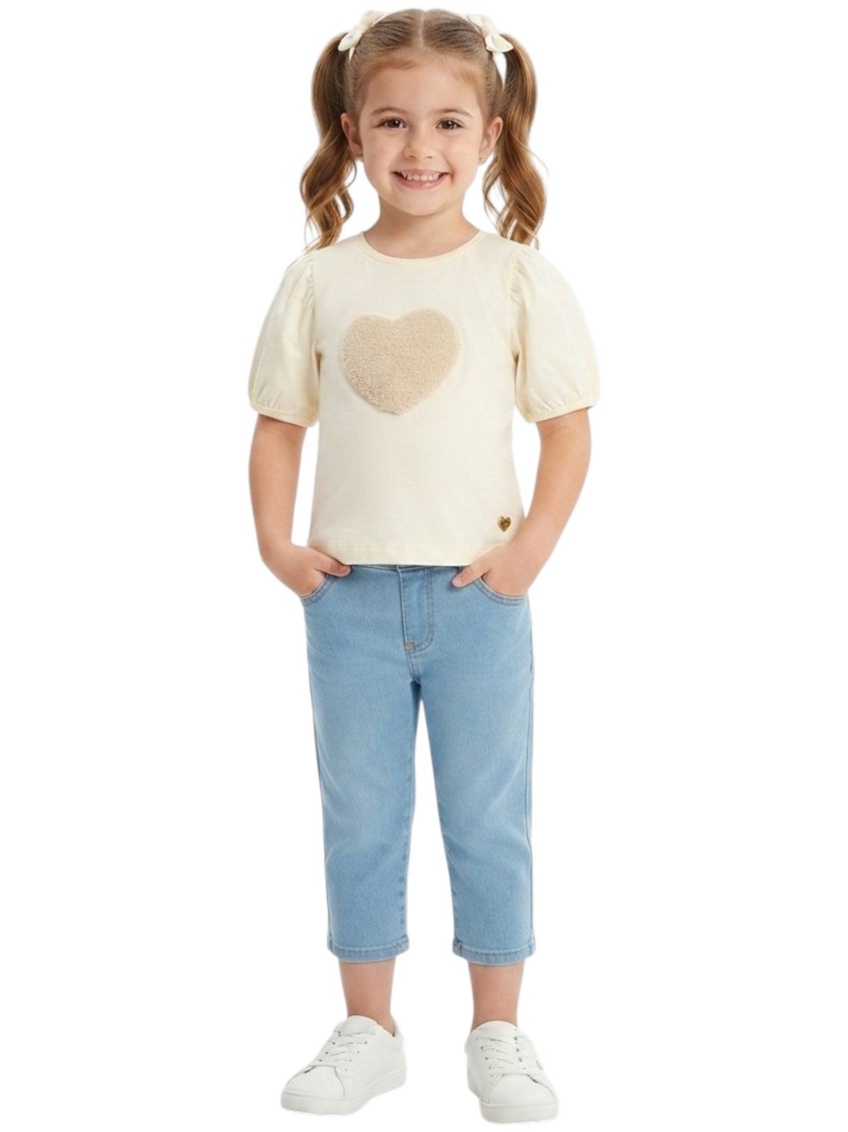 Image for Kids Girl's Heart Printed Top,Light Beige