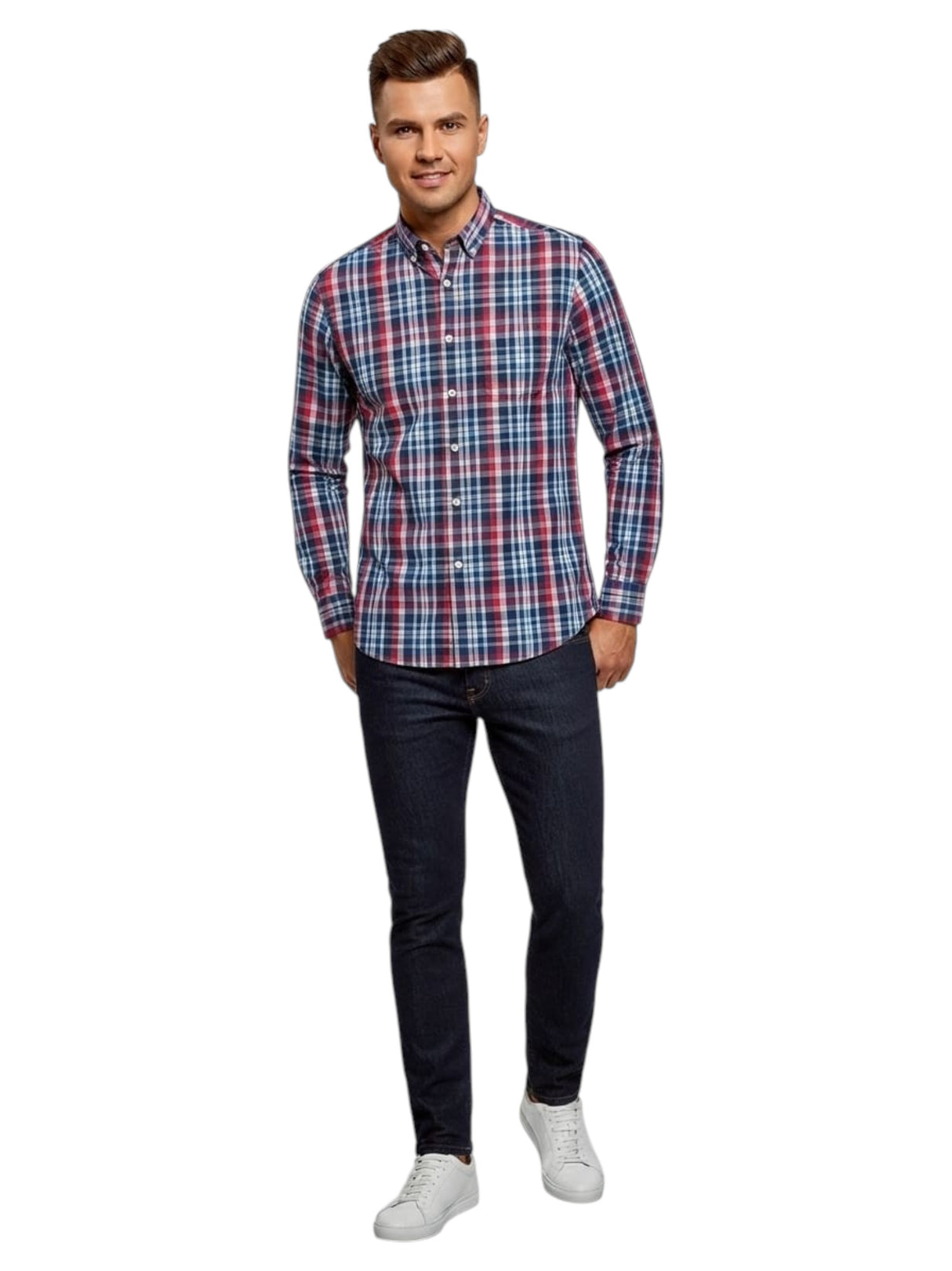 Image for Men's Plaid Dress Shirt,Navy