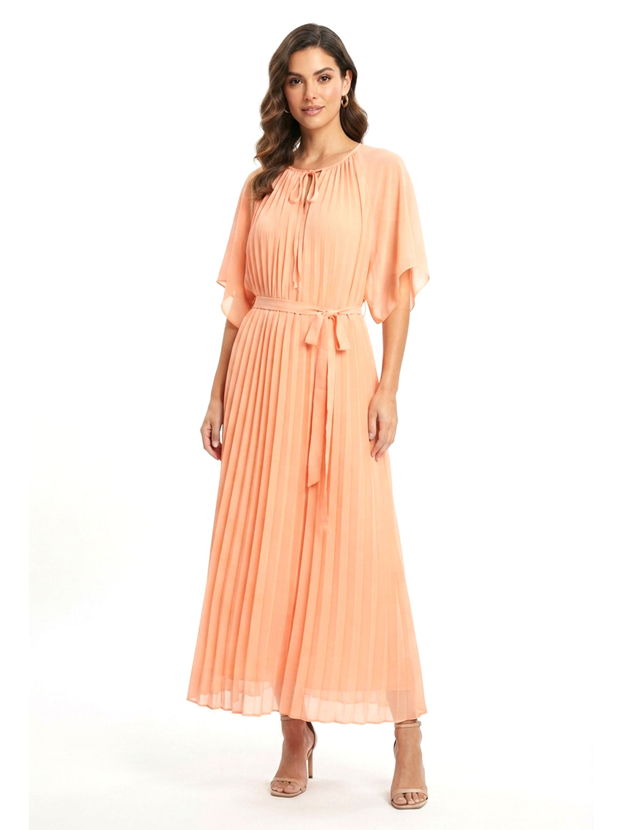 Image for Women's Plain Chiffon Pleated Dress,Coral