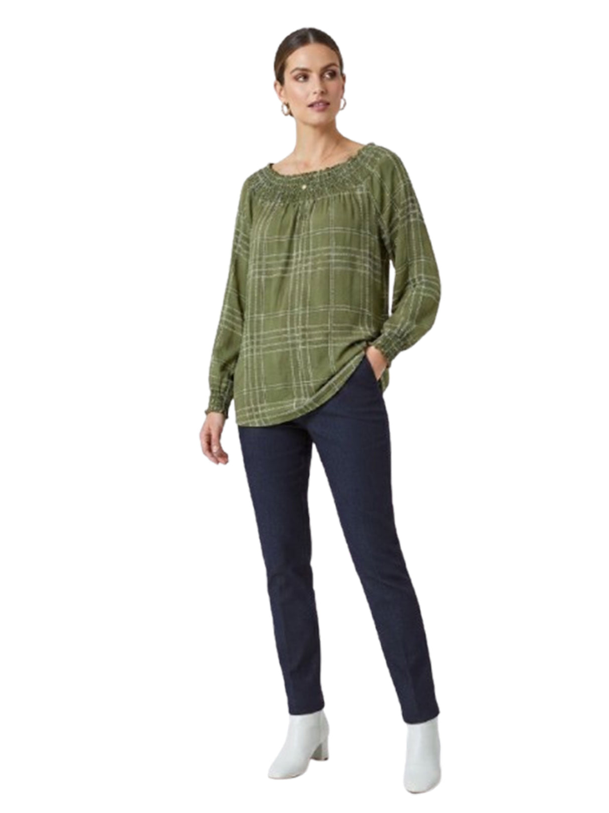 Image for Women's Plaid Top,Olive