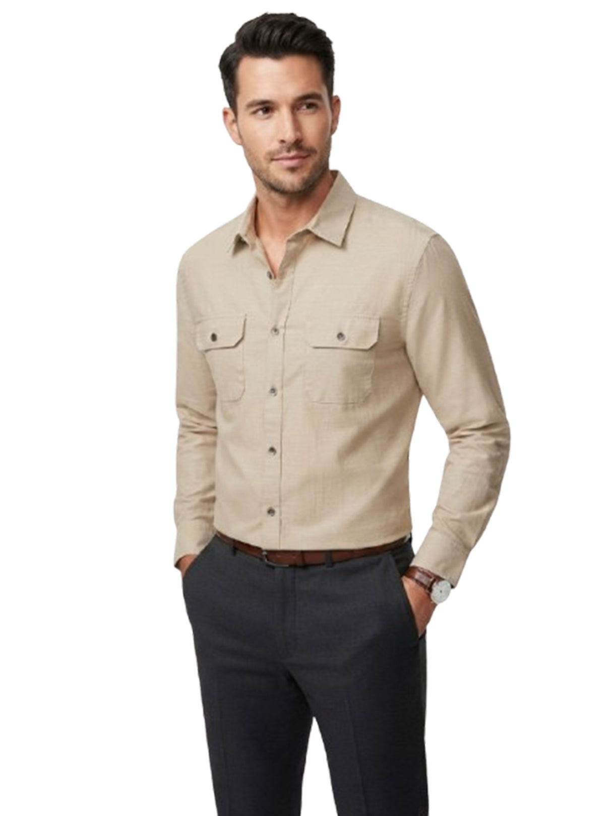 Image for Men's Plain Solid Dress Shirt,Dark Beige