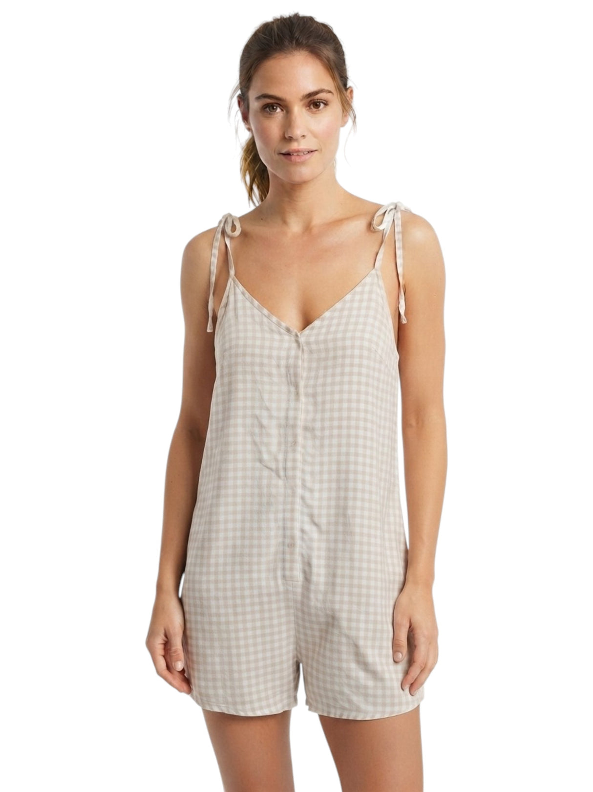 Image for Women's Plaid Jumpsuit,Beige