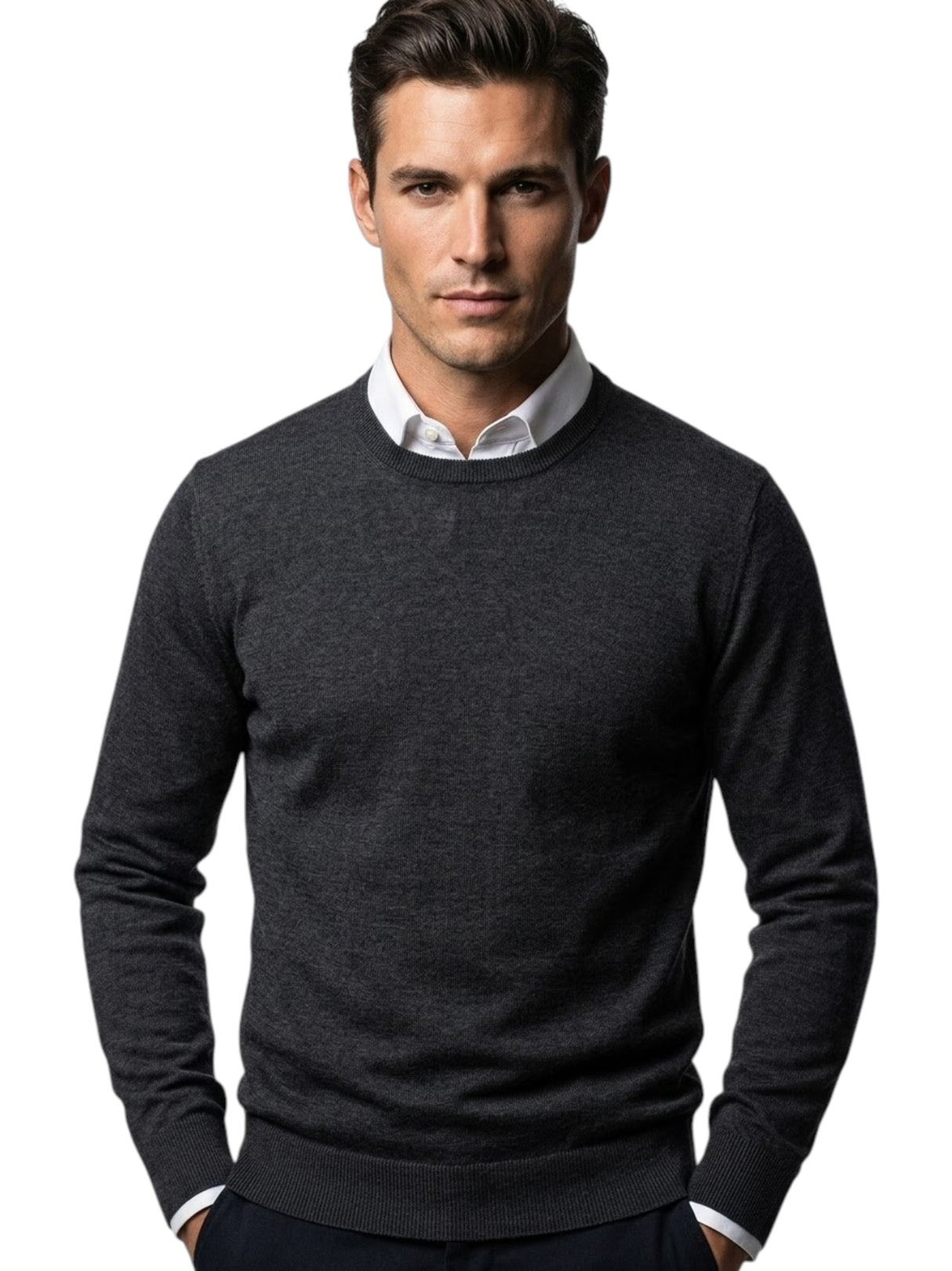 Image for Men's Plain Solid Sweaters,Dark Grey