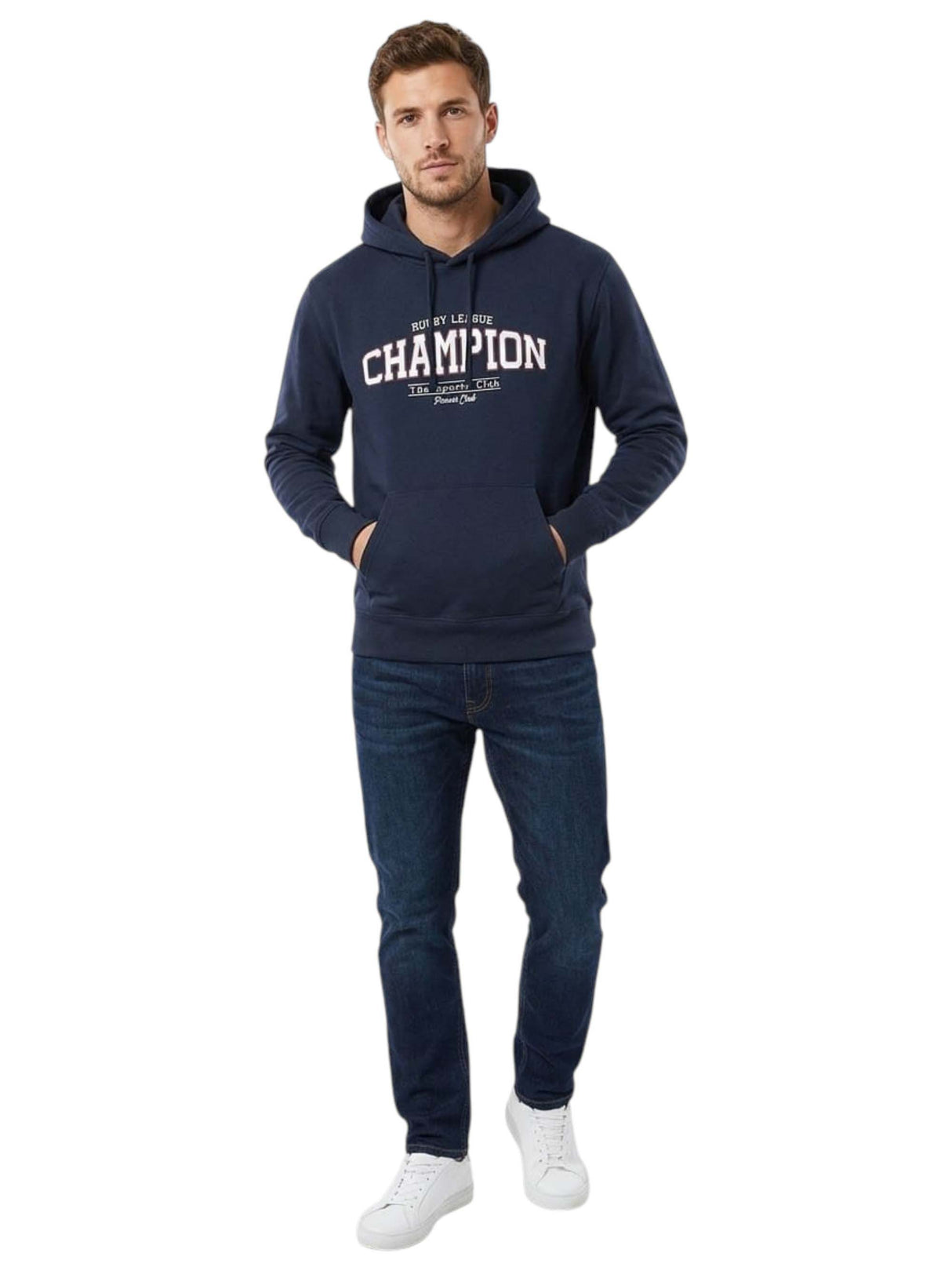 Image for Men's Brand Logo Printed Hoodies,Navy