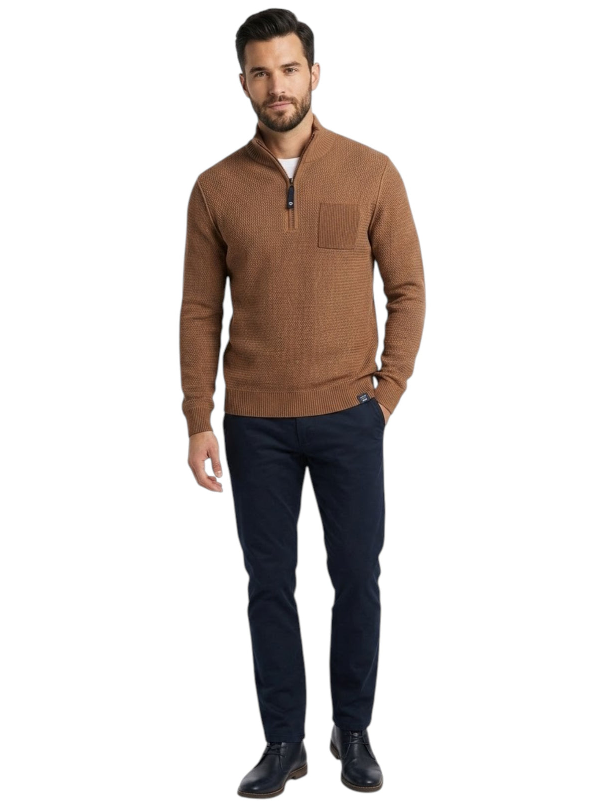 Image for Men's Textured Polo Sweater,Brown
