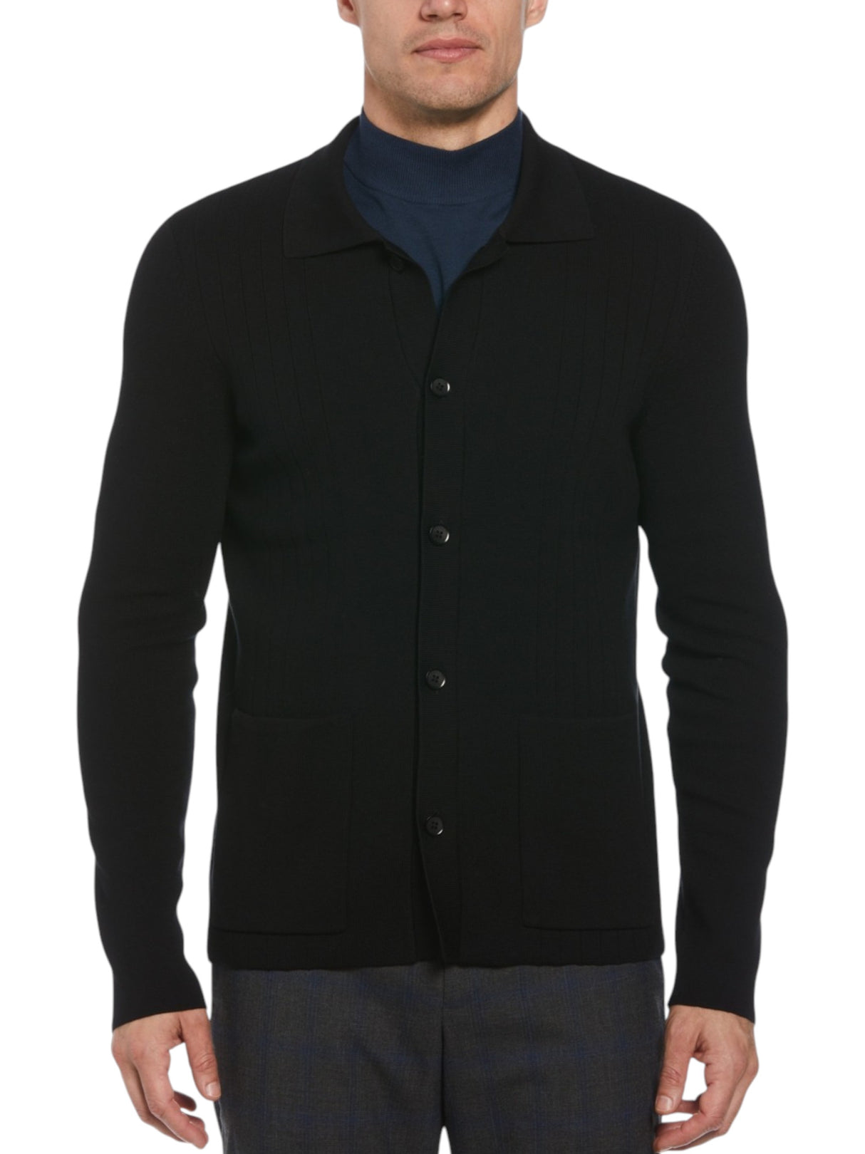 Image for Men's Ribbed Cardigan,Black