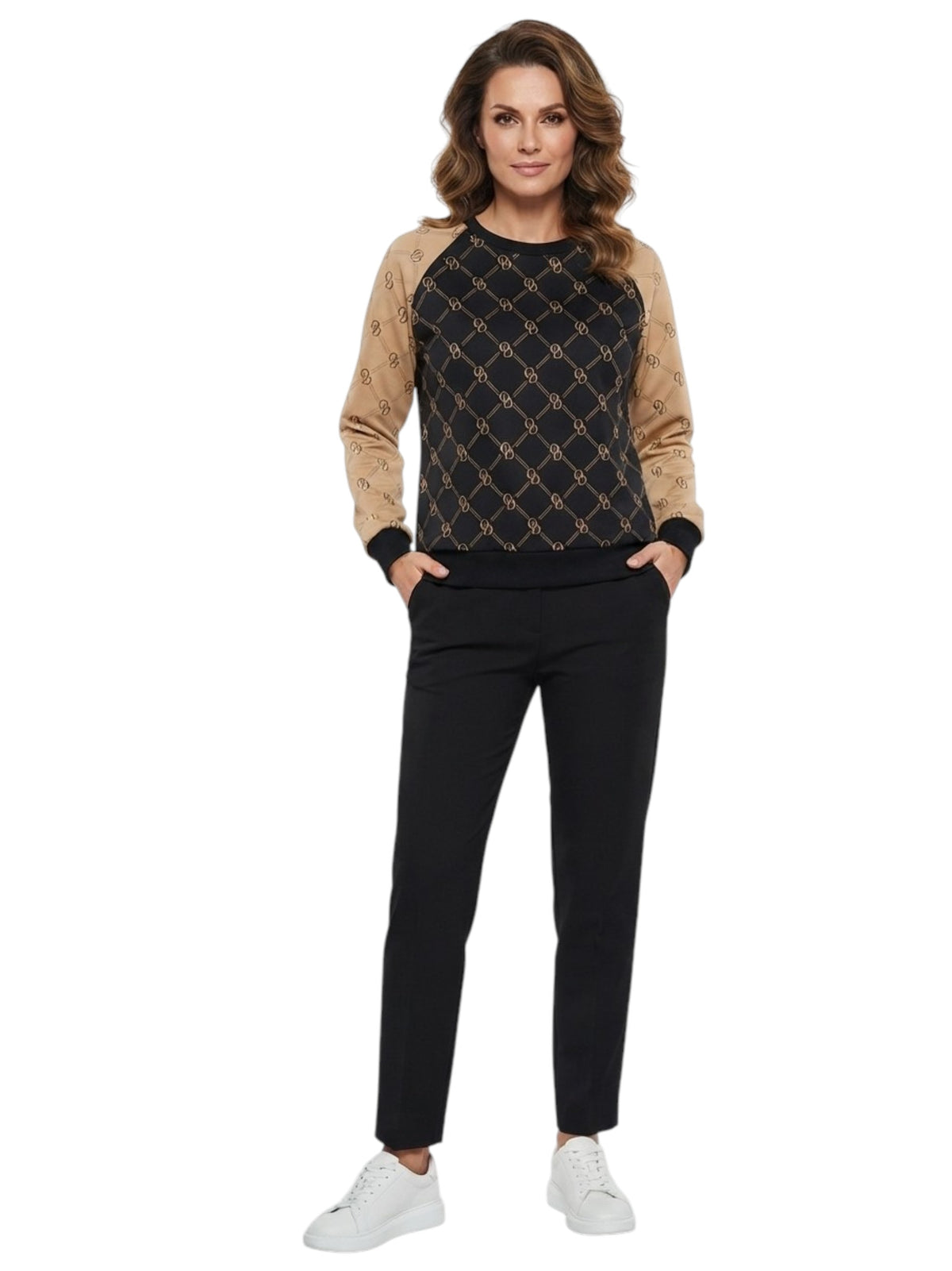Image for Women's Printed Sweaters,Black/Beige