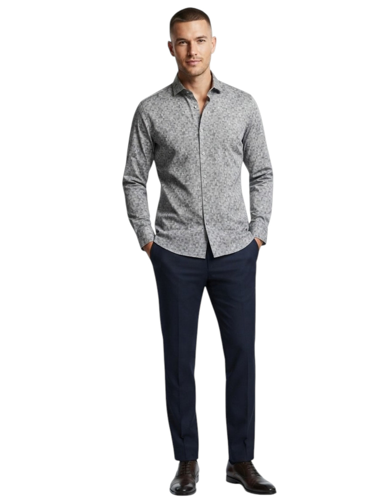 Image for Men's Printed Dress Shirt,Grey
