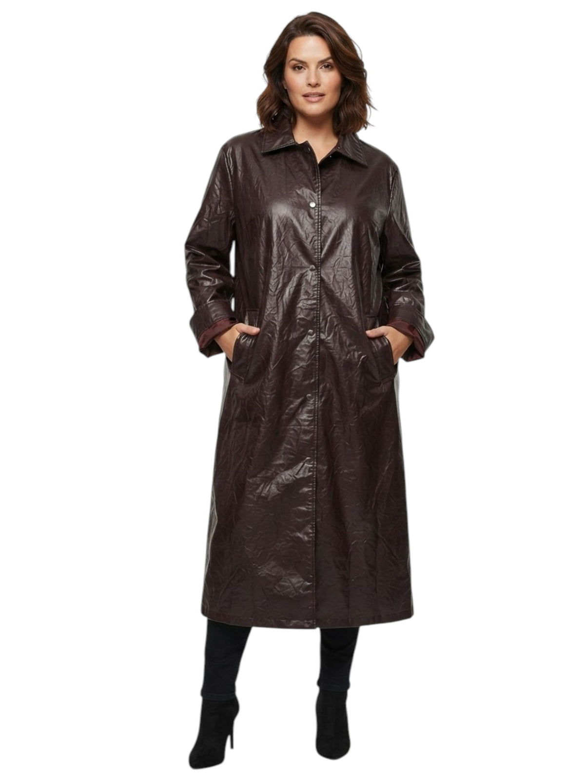 Image for Women's Plain Solid Leather Trench Coat,Dark Burgandy
