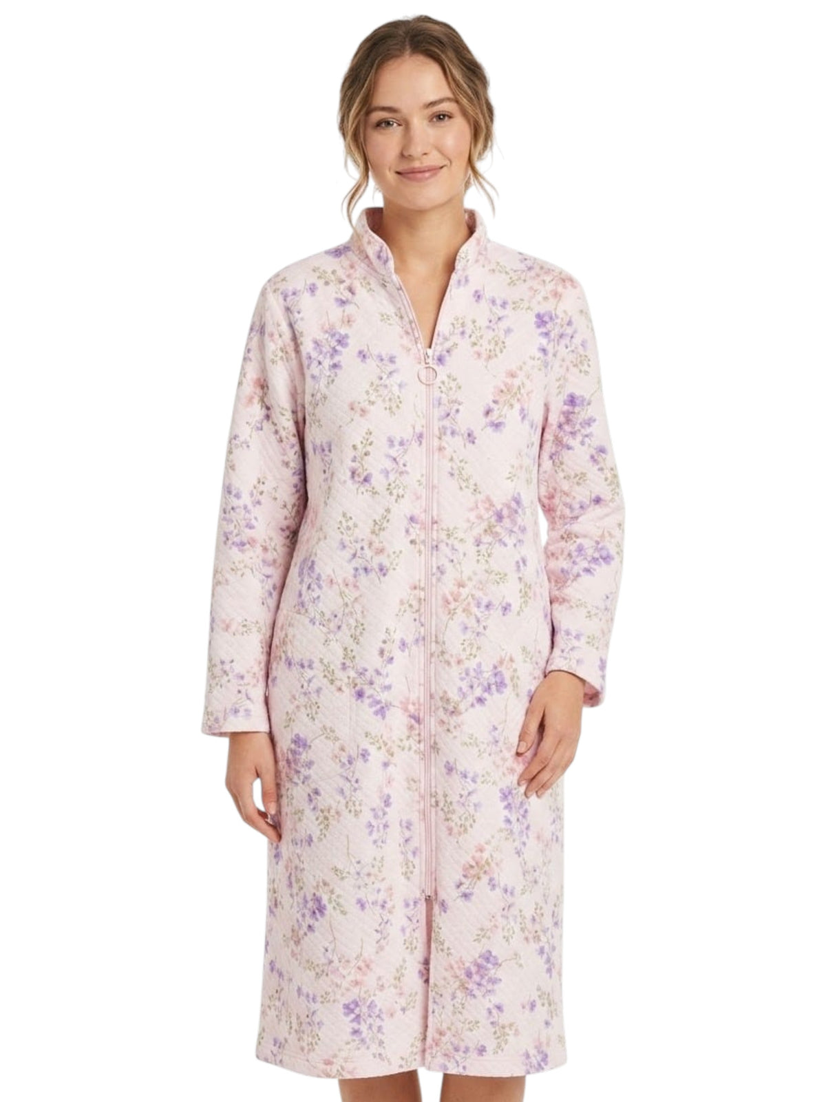 Image for Women's Floral Printed Zipper Fly Robe,Pink