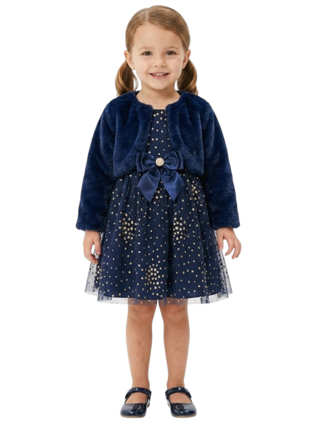 Image for Kids Girl's Printed Dress With Jacket &Thongs,Navy