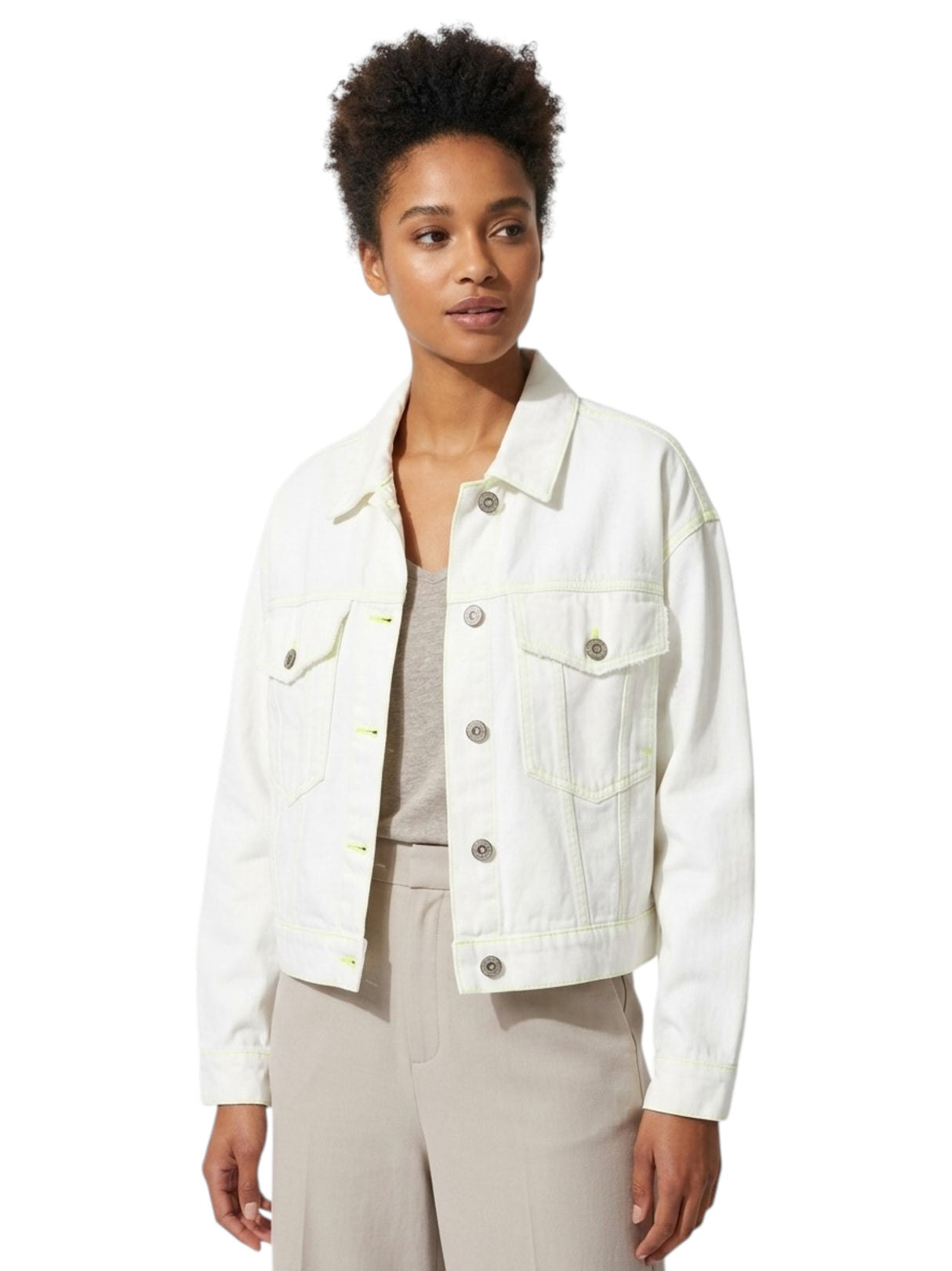 Image for Women's Plain Solid Denim Jacket,White