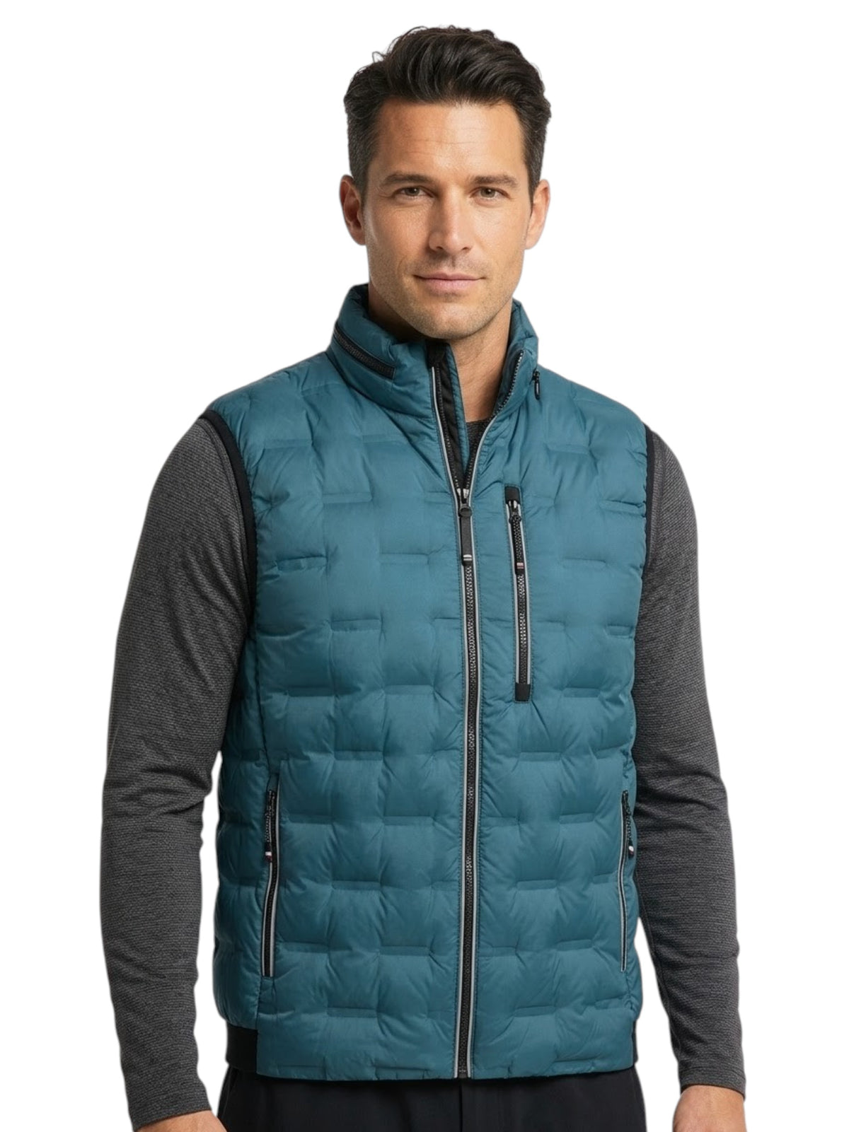 Image for Men's Quilted Vest With 3 Pockets,Dusty Blue