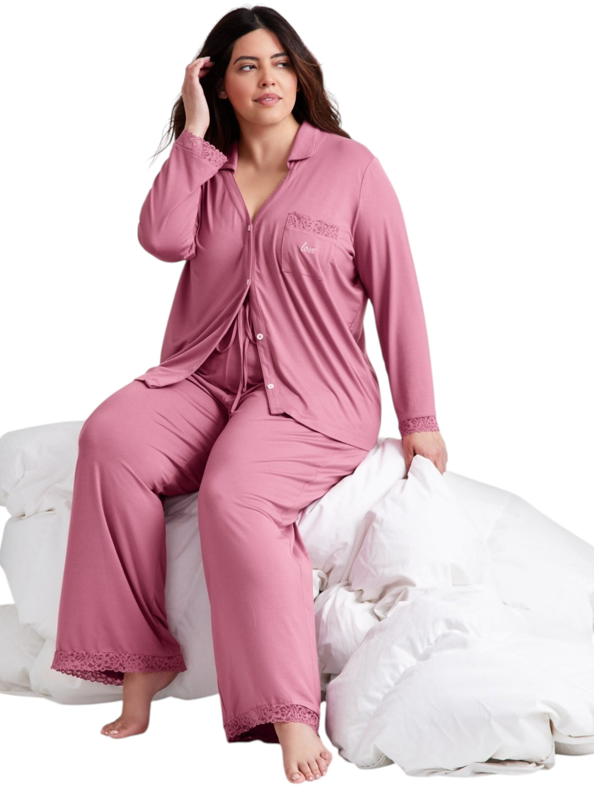 Image for Women's Plain Solid Sleepwear Set 2Pieces,Berry Pink