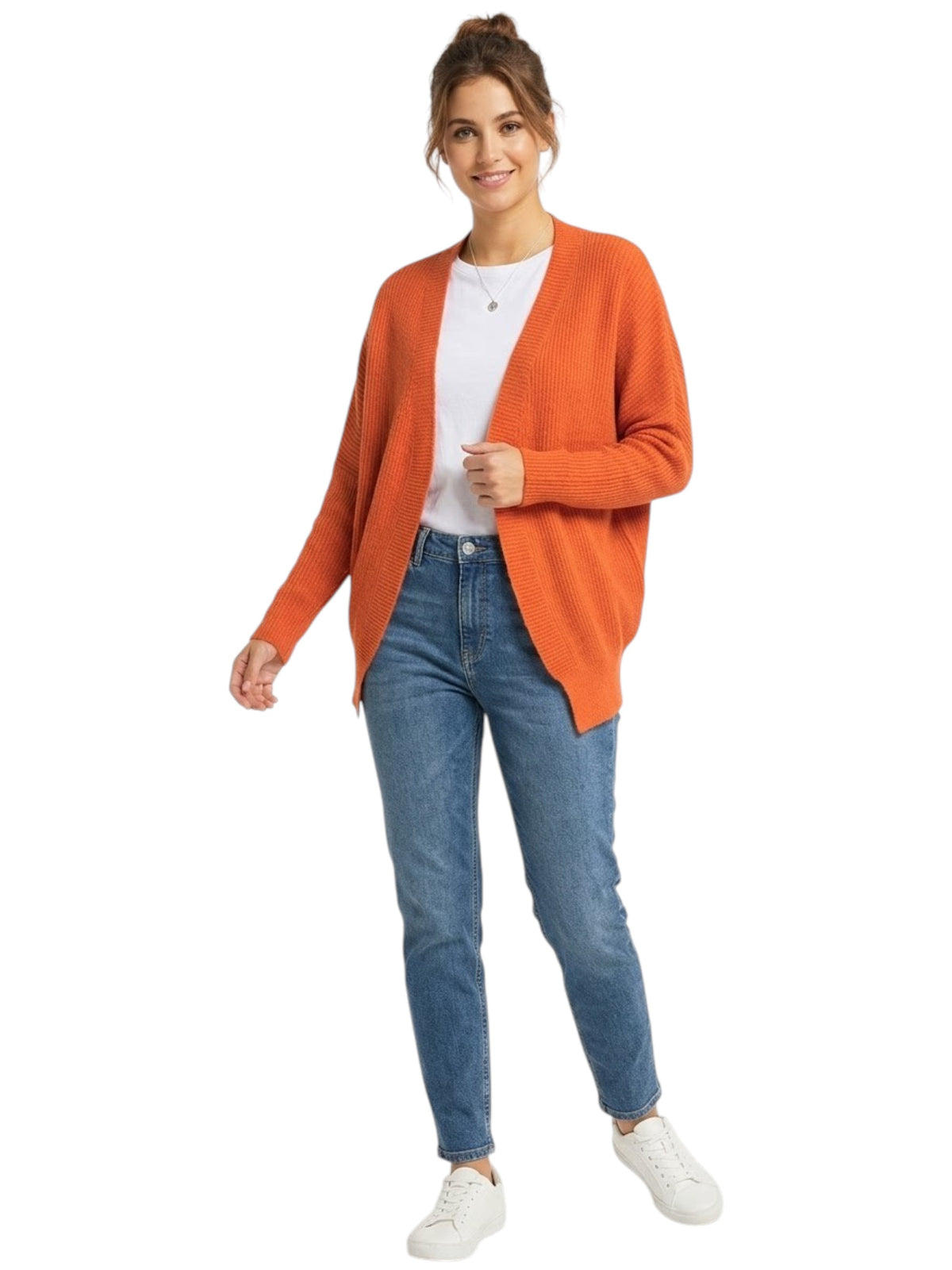 Image for Women's Ribbed Knitted Cardigan,Orange