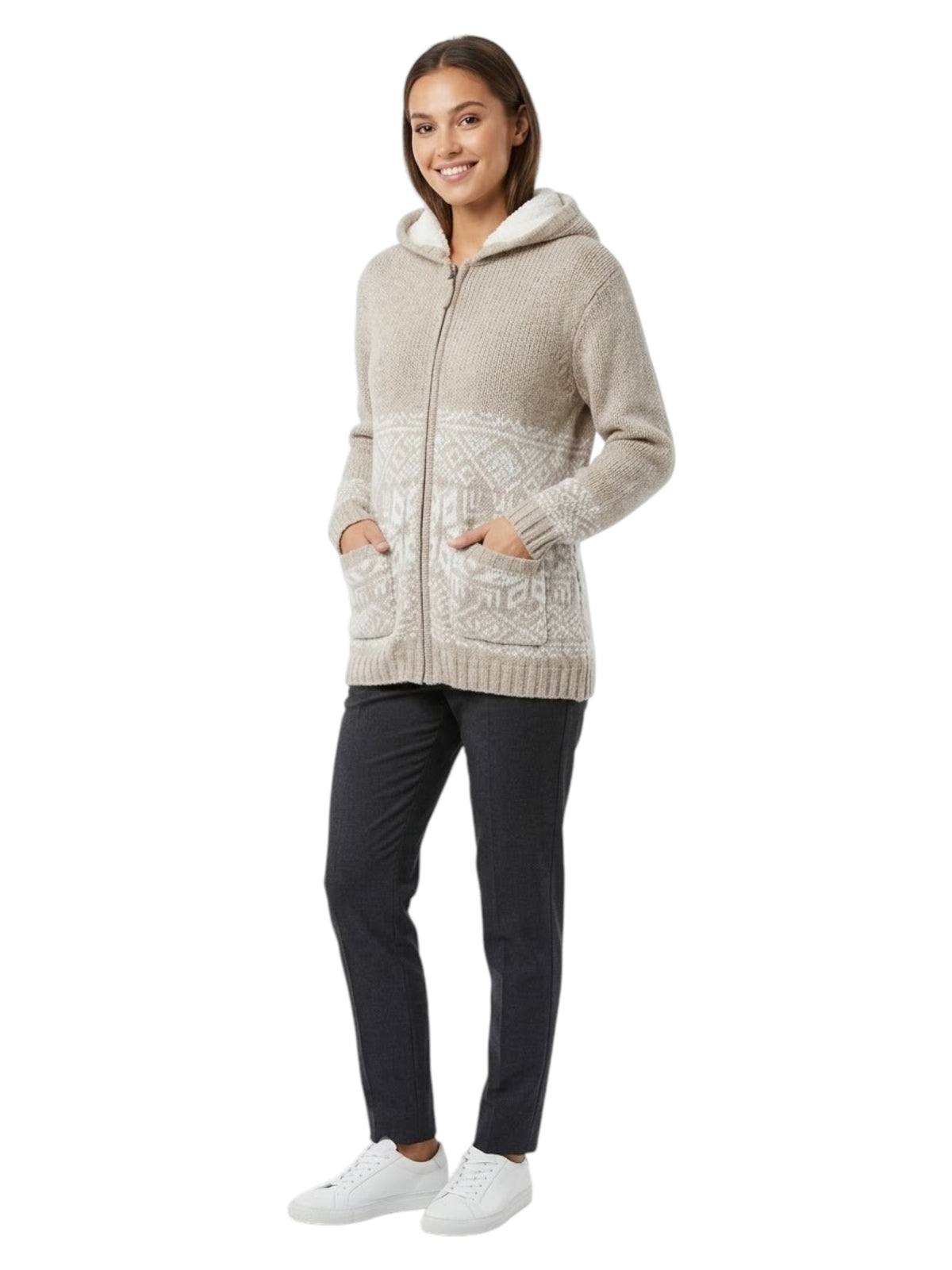 Image for Women's Textured Knitted Cardigan,Beige