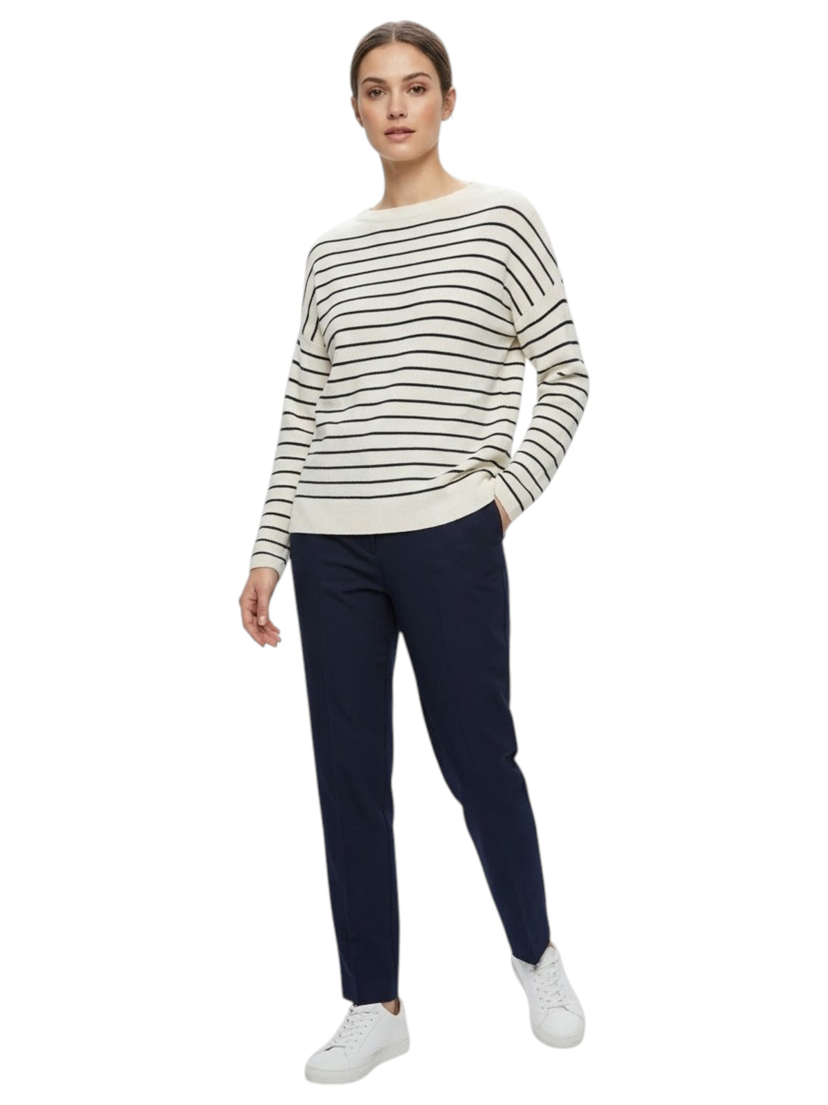 Image for Women's Striped Knited Sweater,White