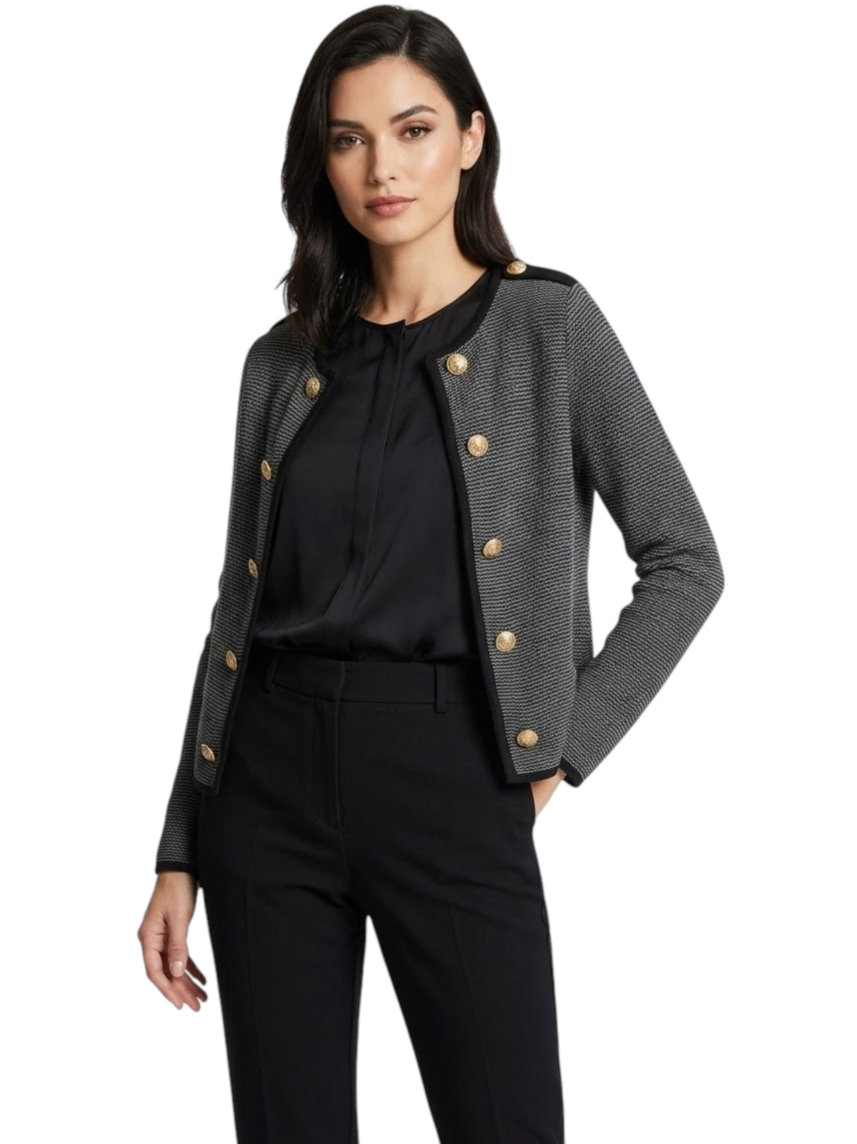 Image for Women's Textured Knitted Cardigan,Grey