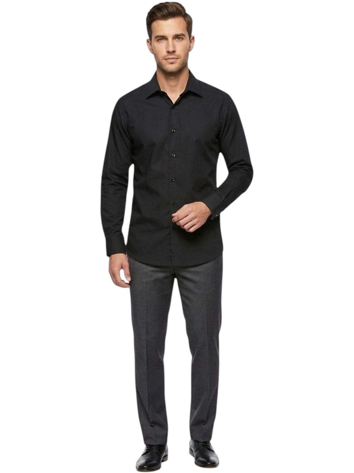 Image for Men's Plain Solid Dress Shirt,Black