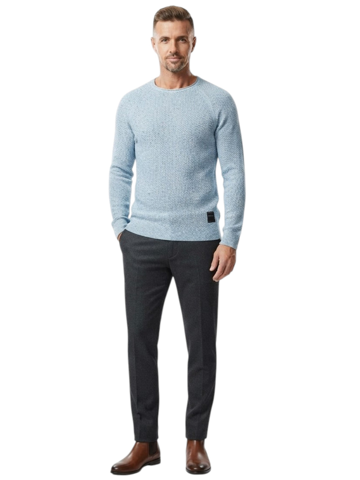 Image for Men's Textured Knitted Sweater,Blue