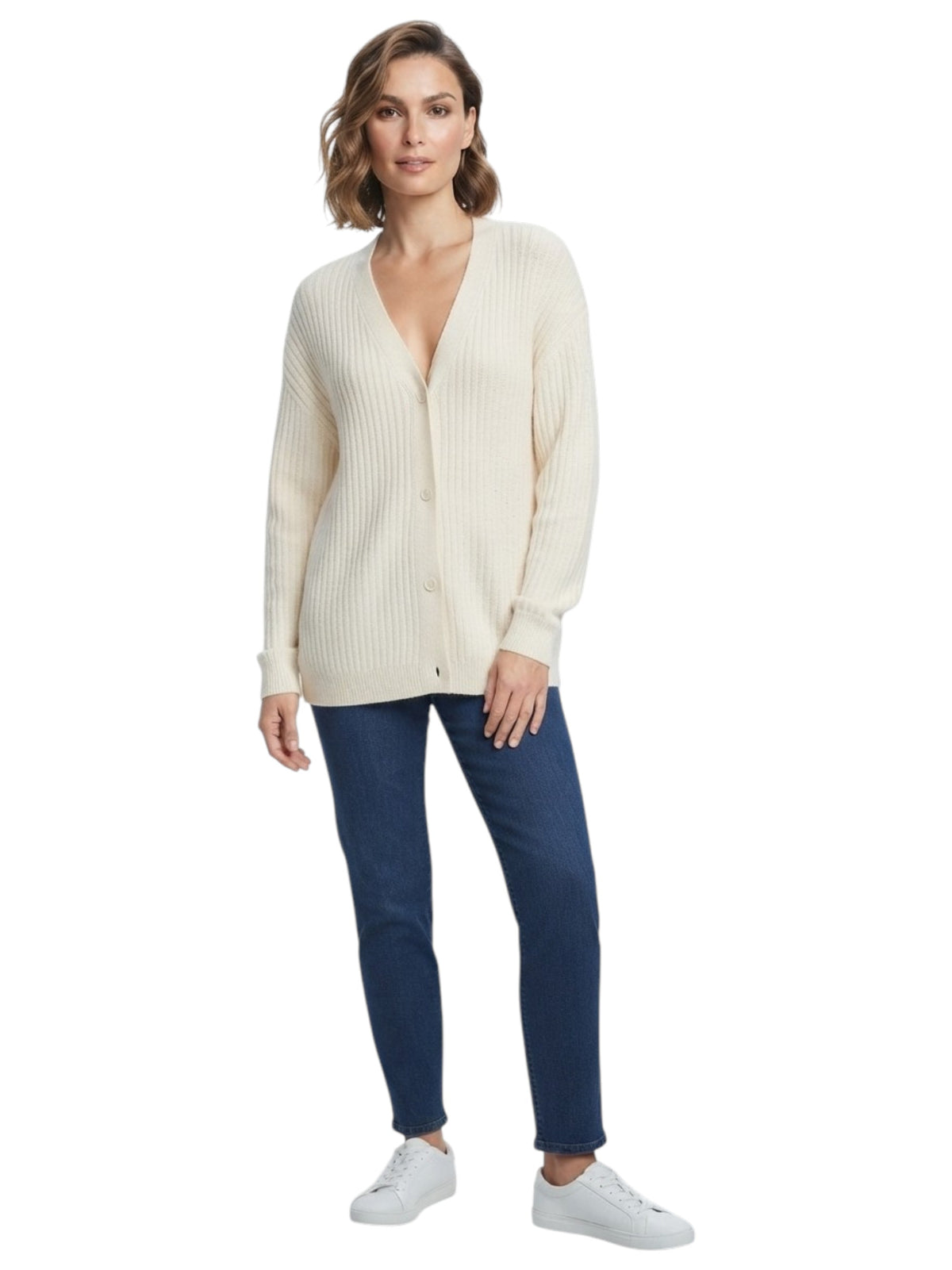 Image for Women's Ribbed Knitted Cardigan,Light Beige
