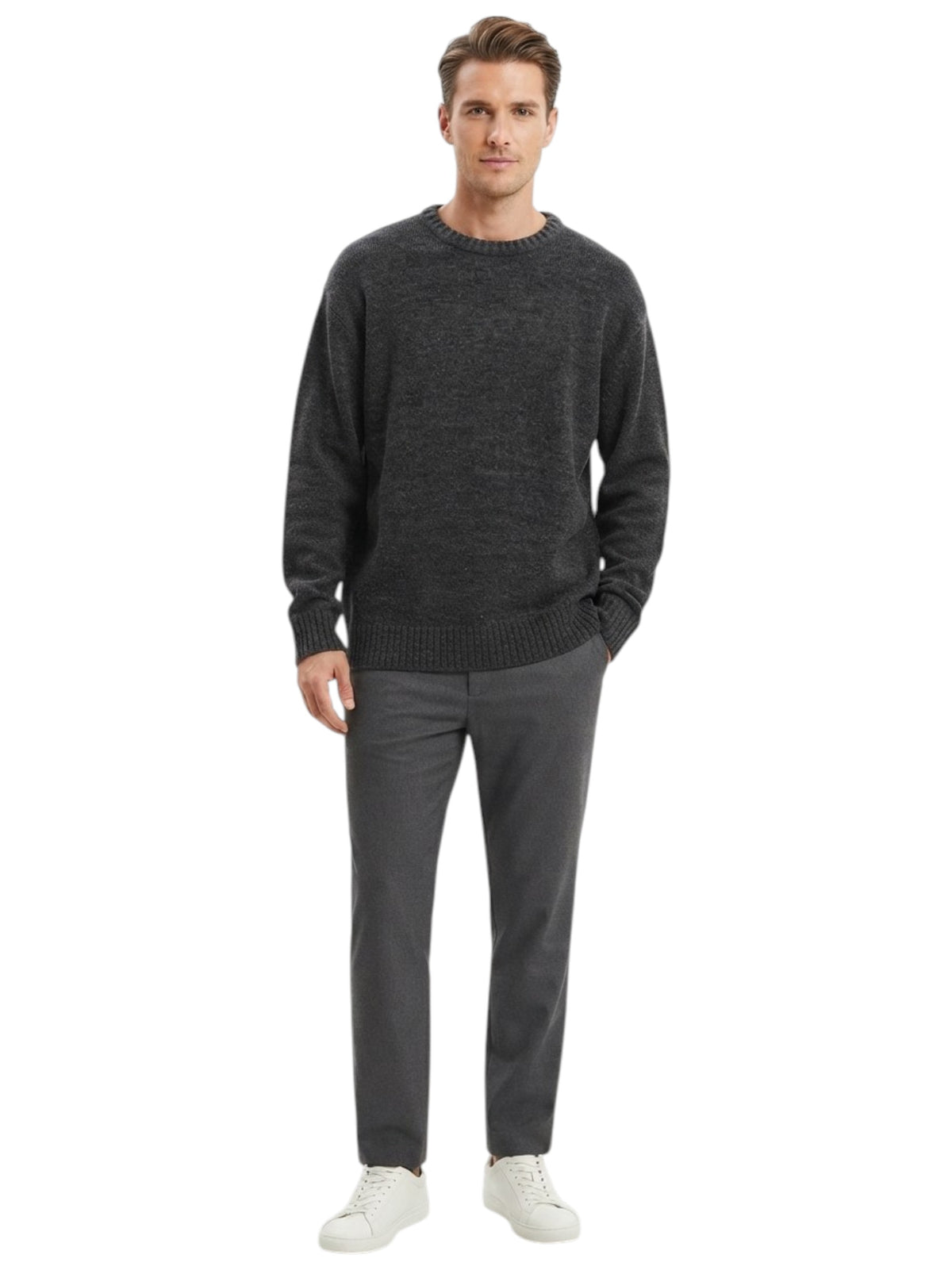 Image for Men's Textured Knitted Sweater,Dusty Grey