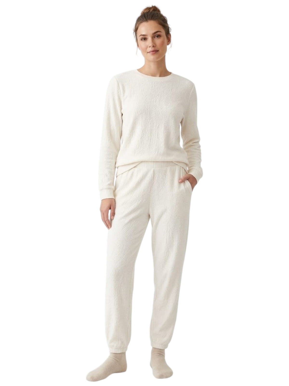 Image for Women's Plain Faux Fur Sleepwear Pants,Light Beige