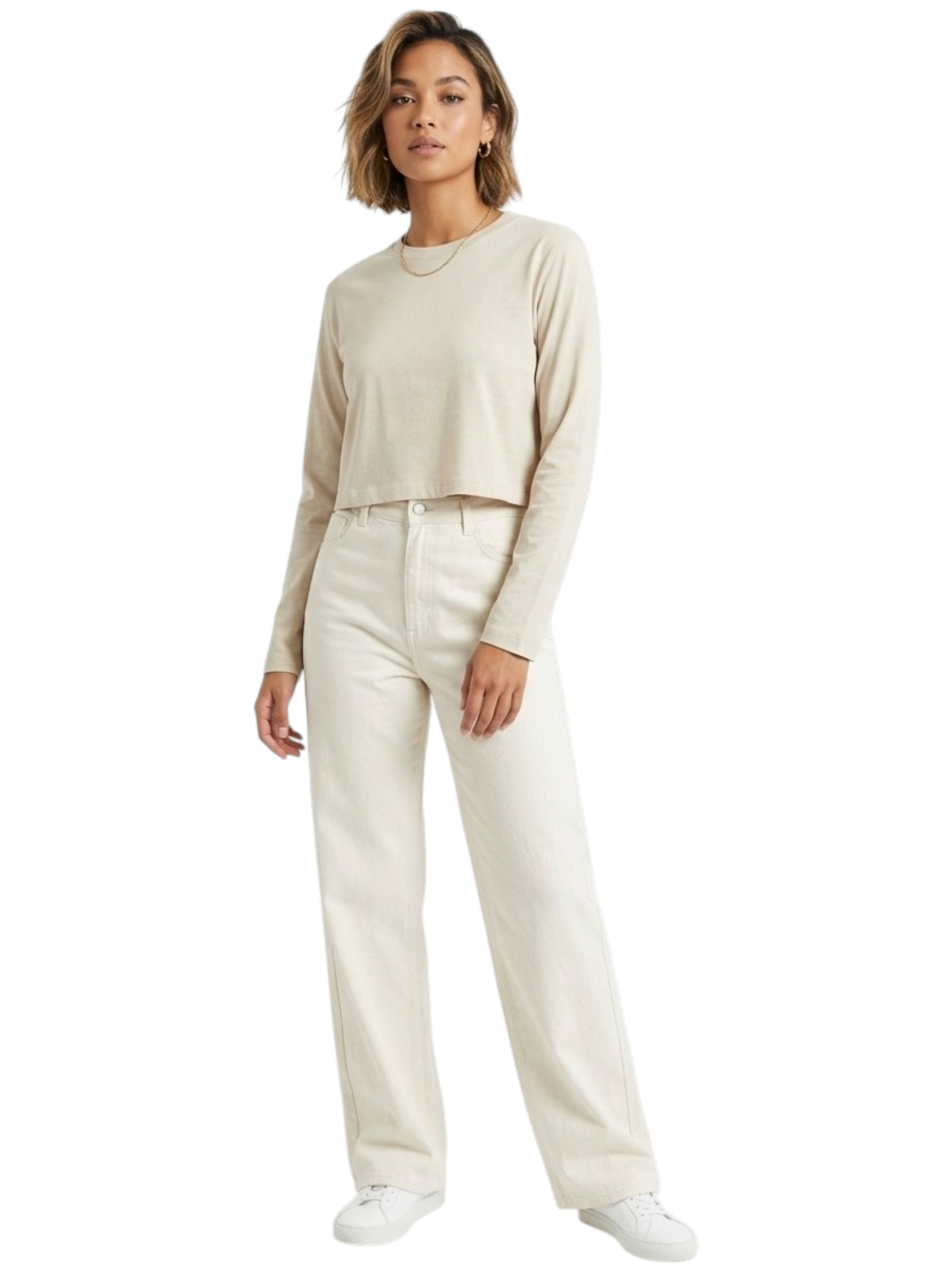 Image for Women's Plain Solid Crop Top,Beige