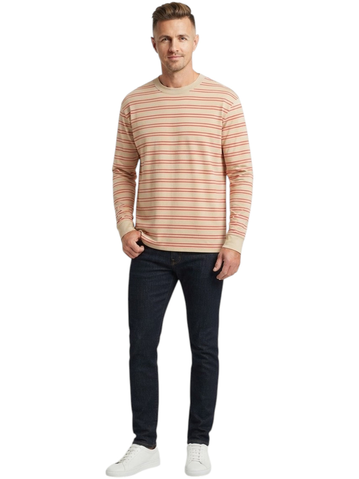Image for Men's Striped Sweaters,Red/Dark Beige
